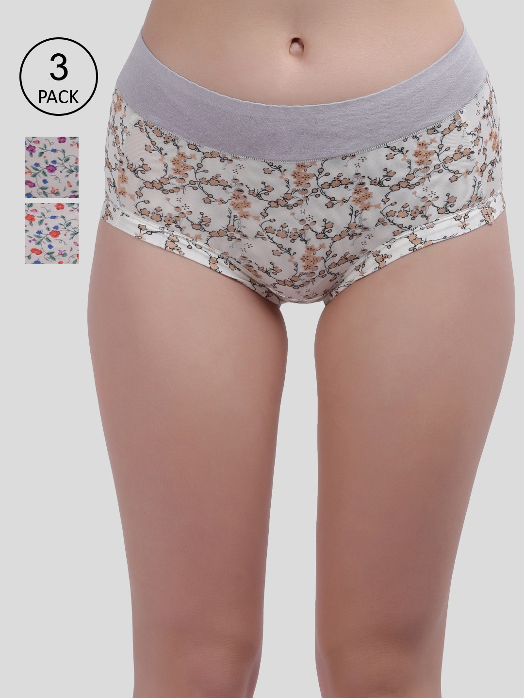 

Amour Secret Women Pack Of 3 Printed Hipster Briefs, Brown