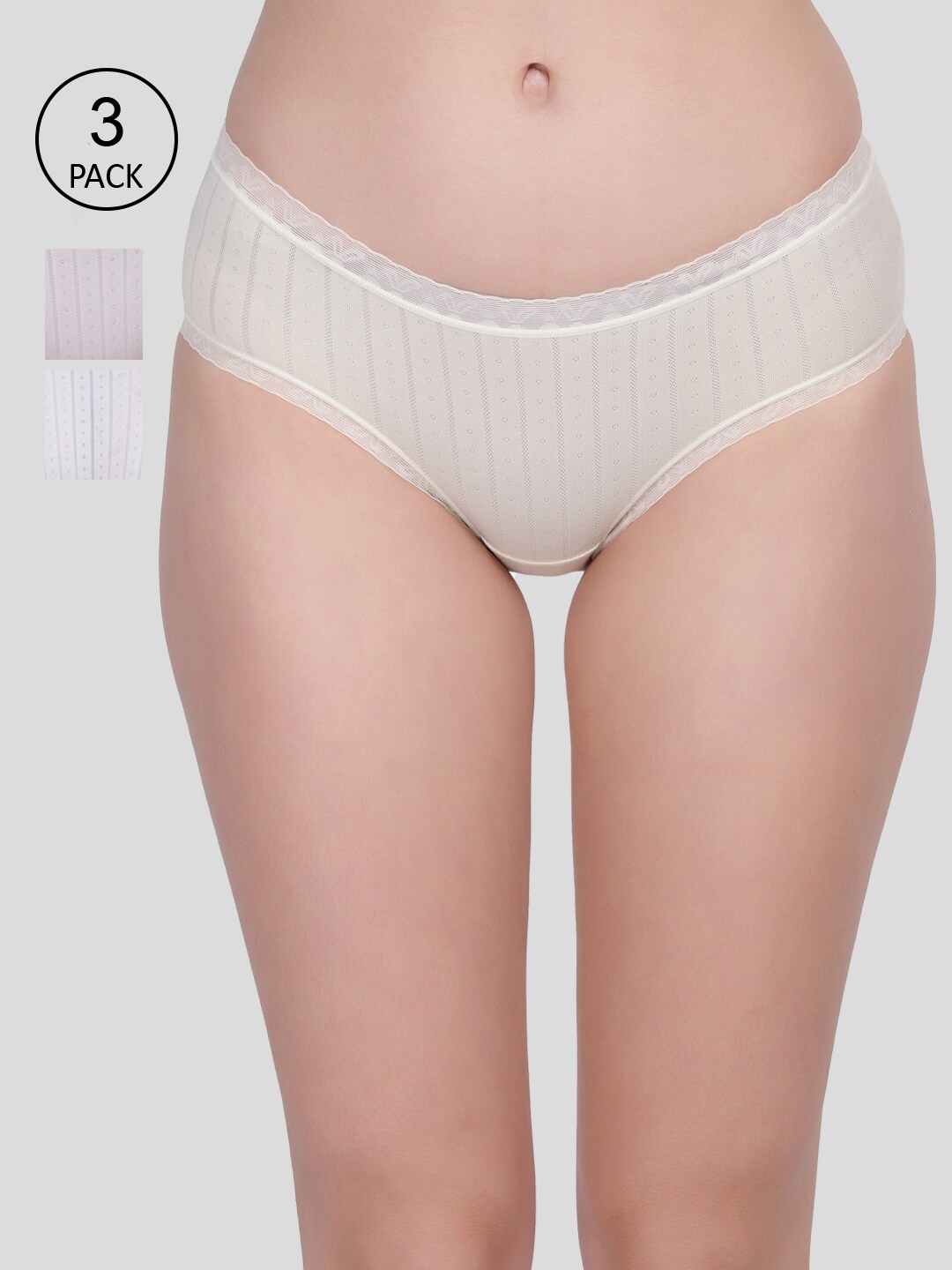 

Amour Secret Women Pack Of 3 Striped Hipster Briefs, Cream