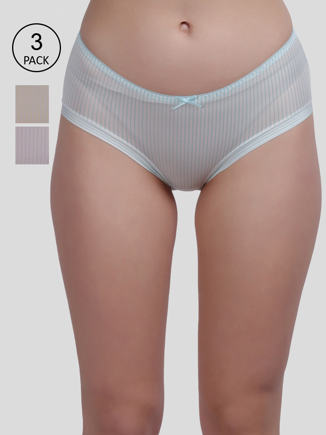 

Amour Secret Women Pack Of 3 Green Yellow & Lavender Striped Hipster Briefs