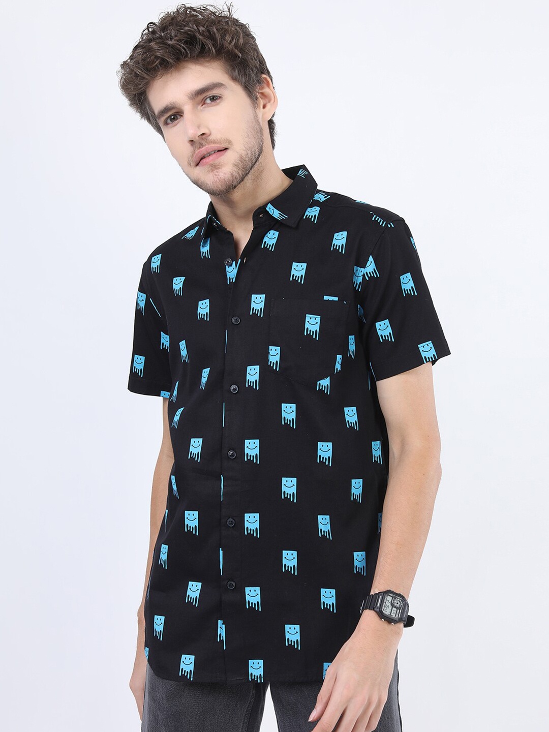 

KETCH Men Black & Blue Slim Fit Printed Casual Shirt