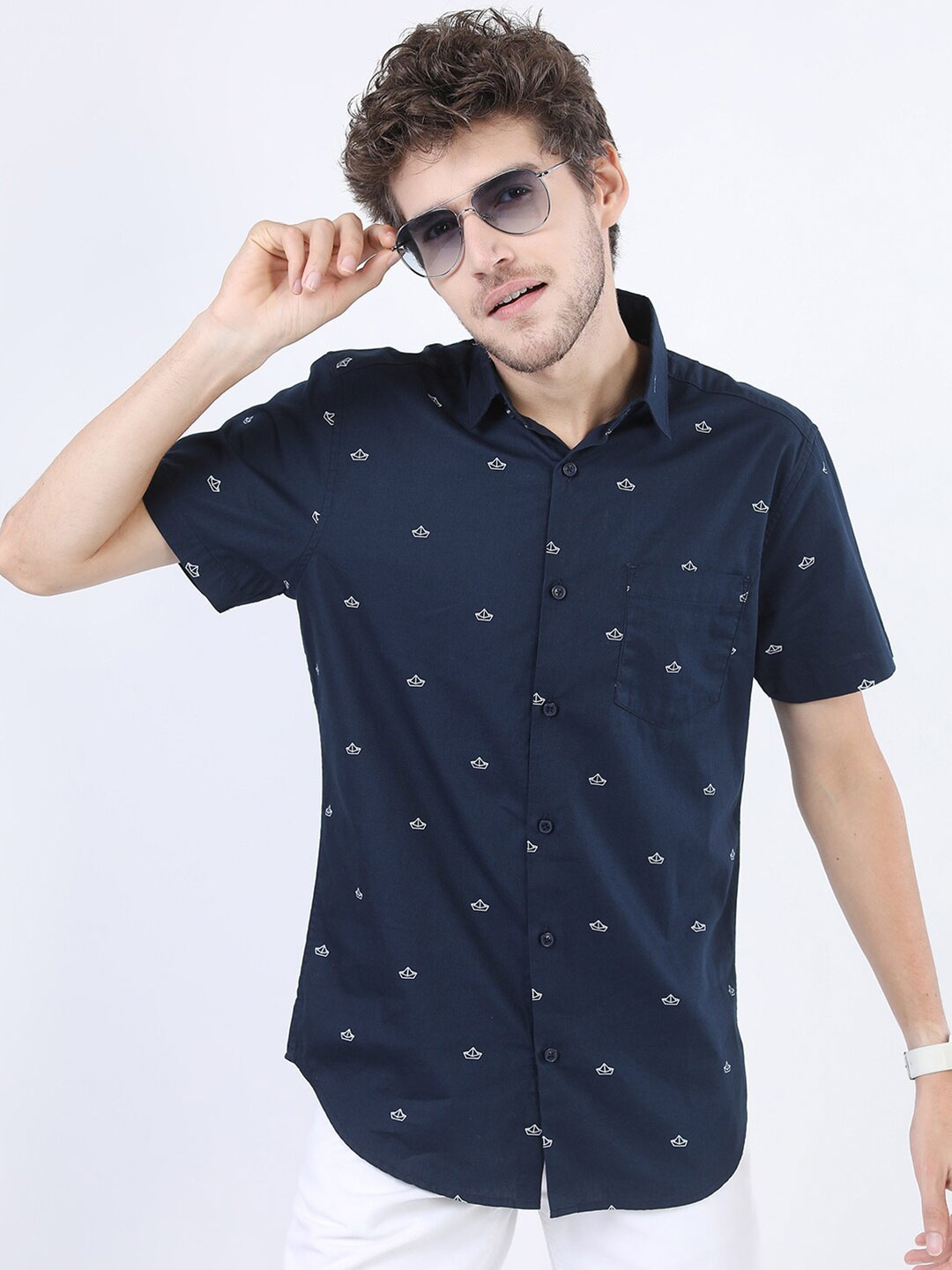 

KETCH Men Navy Blue Slim Fit Printed Casual Shirt