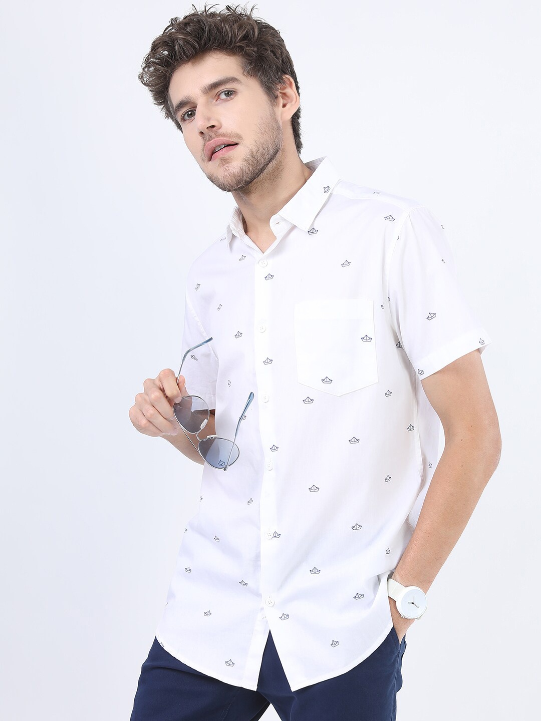 

KETCH Men White Slim Fit Printed Cotton Casual Shirt