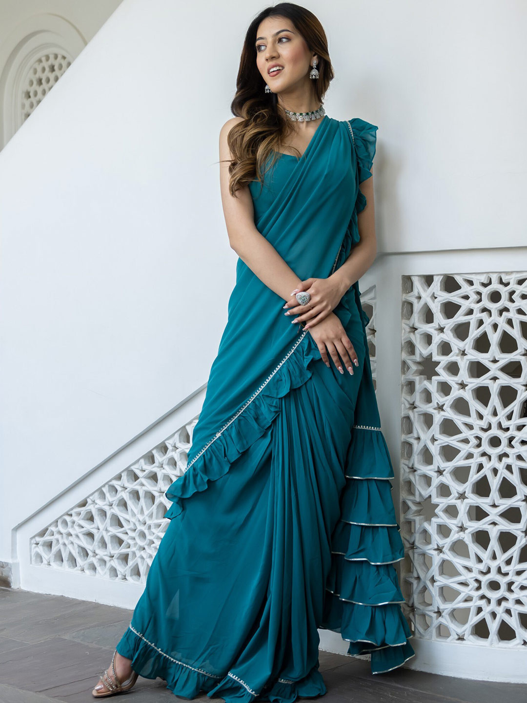 

Lavanya The Label Blue Solid Ready to Wear Saree