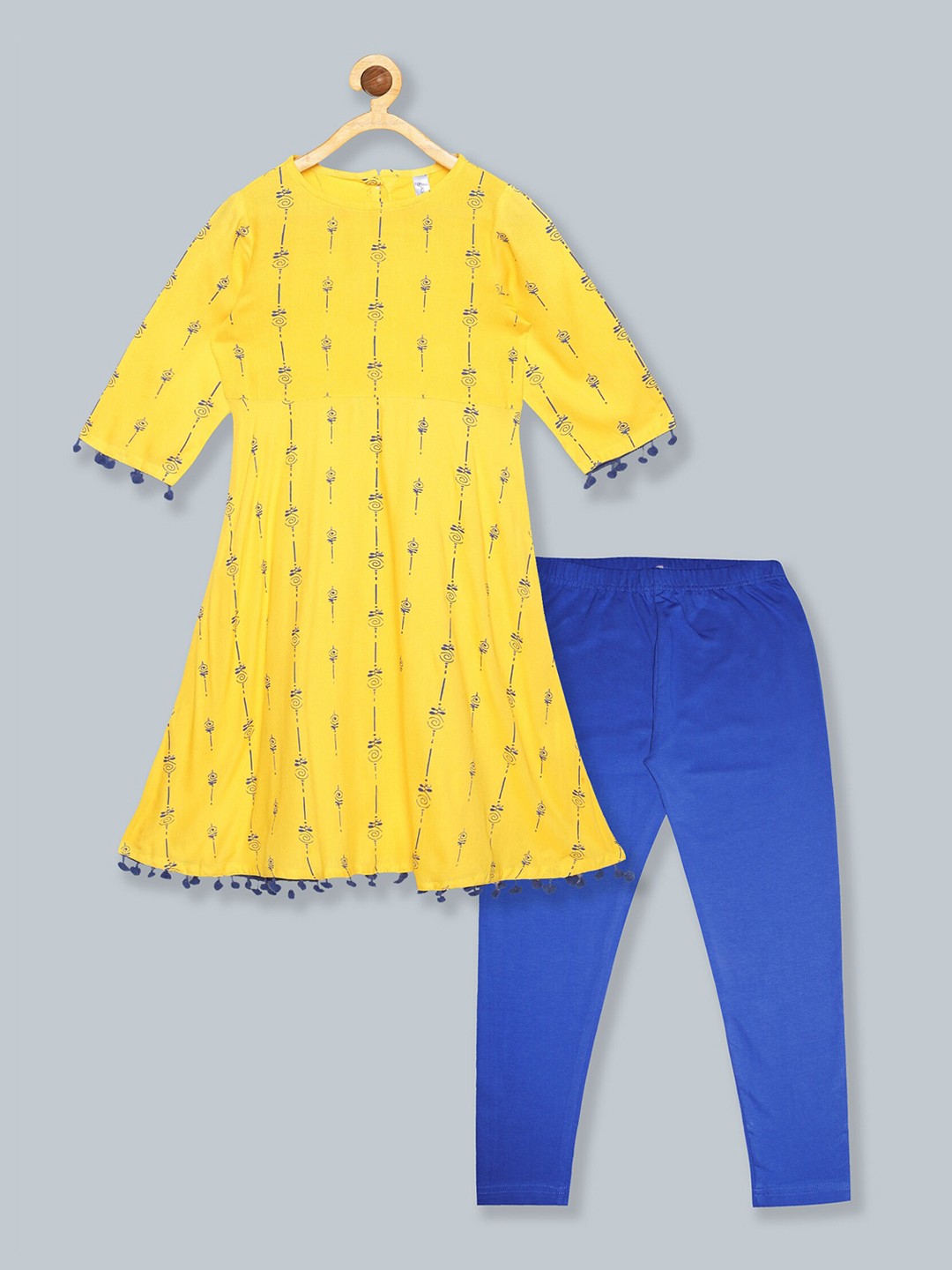 

KiddoPanti Girls Yellow Angrakha Kurti with Pyjamas