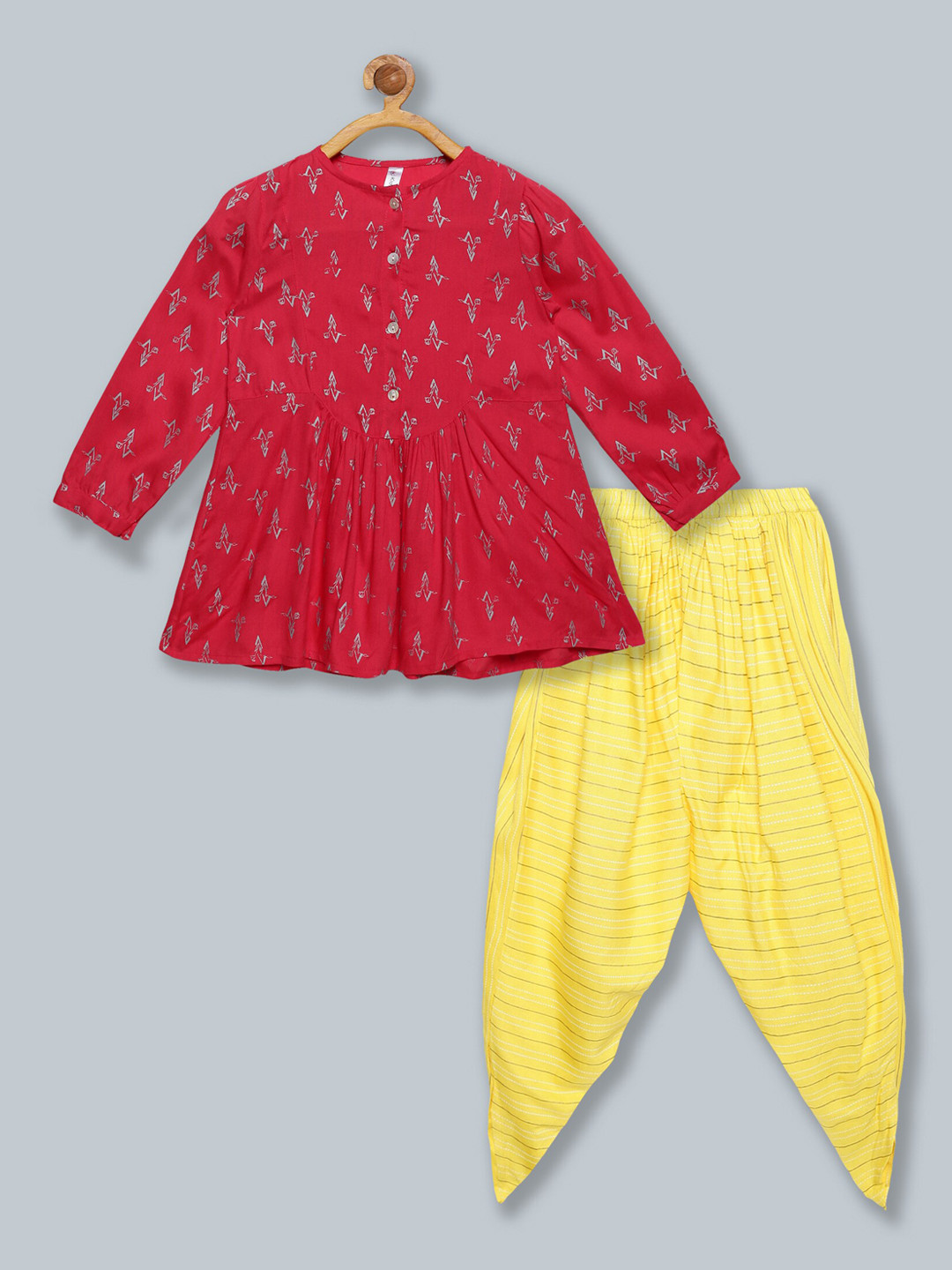 

KiddoPanti Girls Pink Printed Empire Kurta with Dhoti Pants