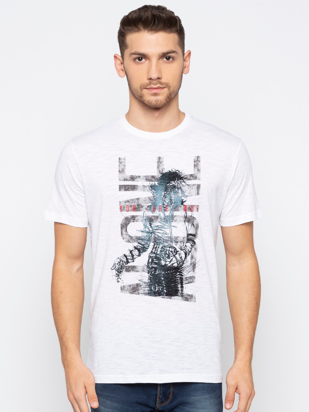 

Status Quo Men White Printed Slim Fit T-shirt