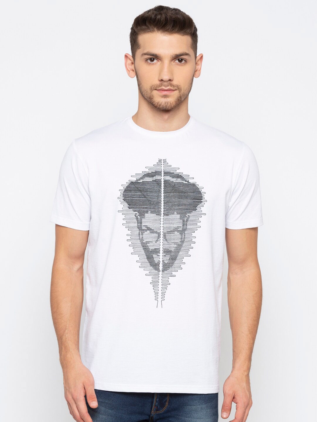 

Status Quo Men White Printed Slim Fit T-shirt