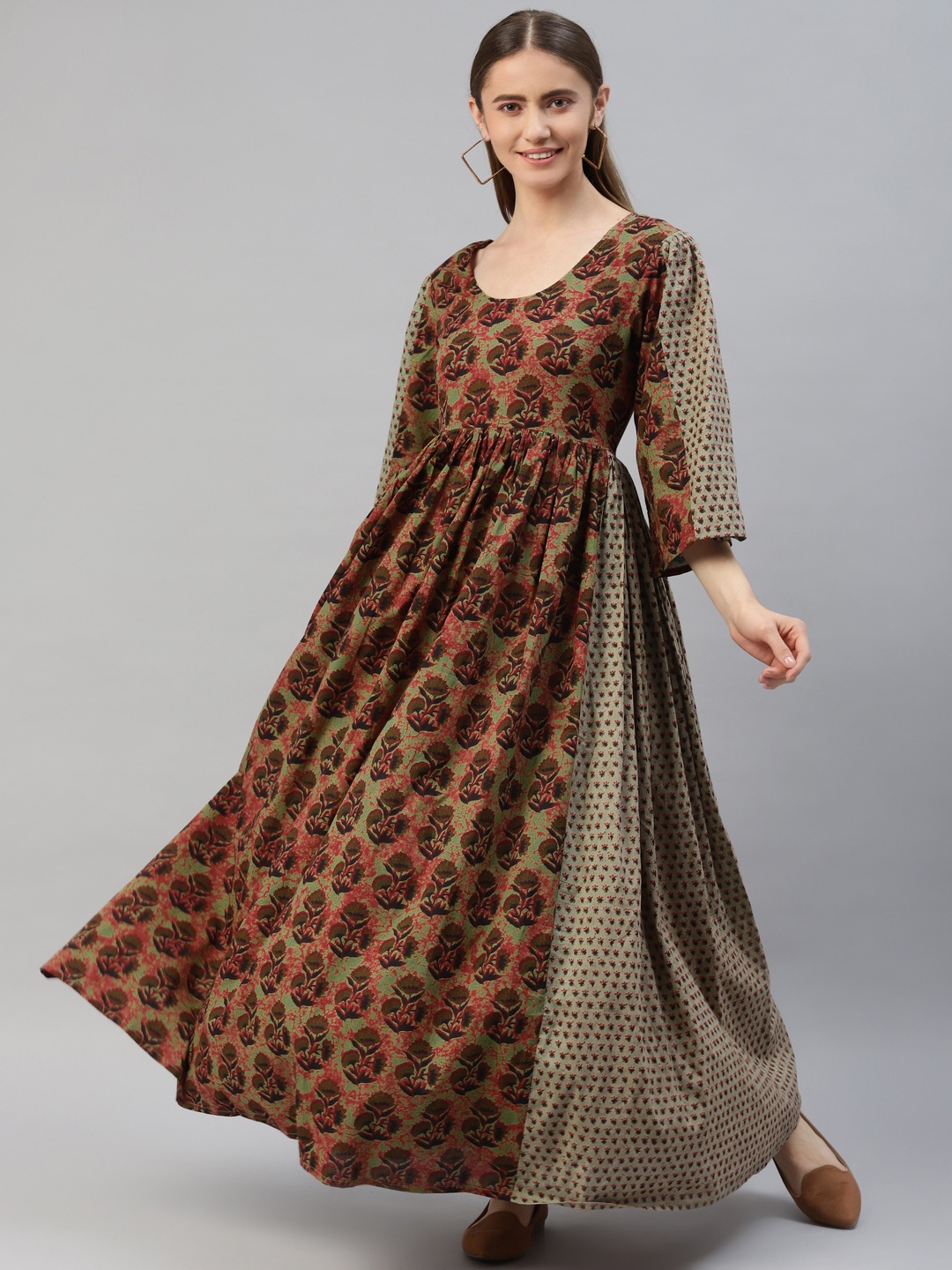

kipek Brown & Red Floral Print Maxi Dress