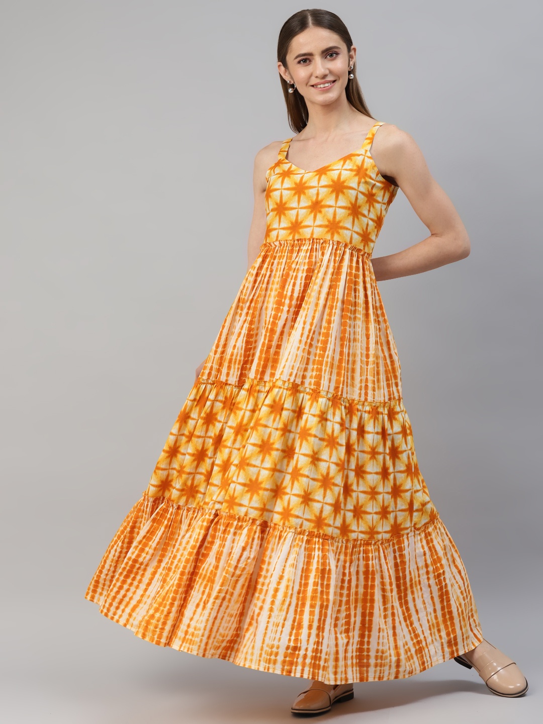 

kipek Yellow & Orange Cotton Dyed Ethnic Maxi Dress