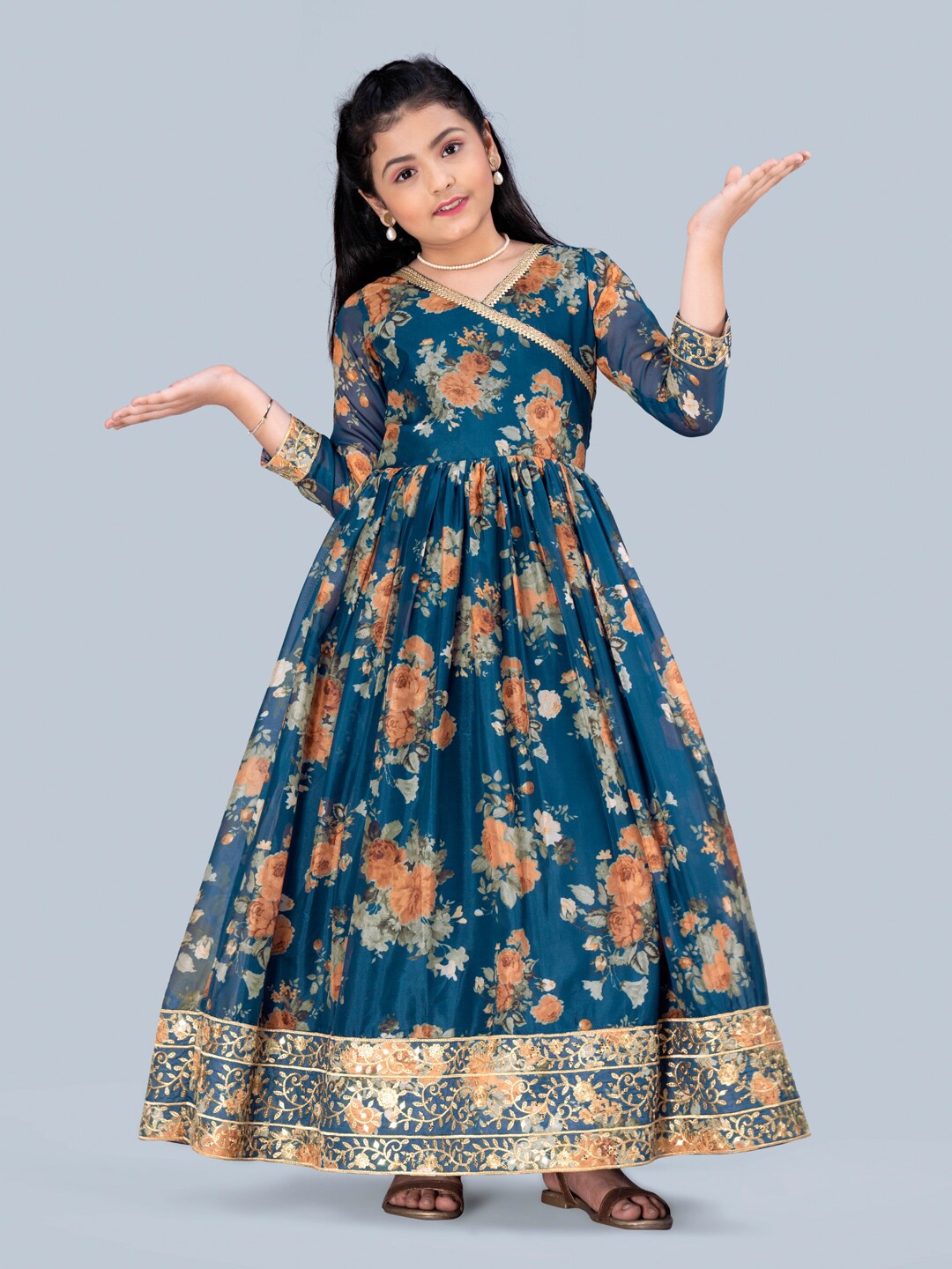 

FASHION DREAM Blue Floral Ethnic Fit & Flared Dress