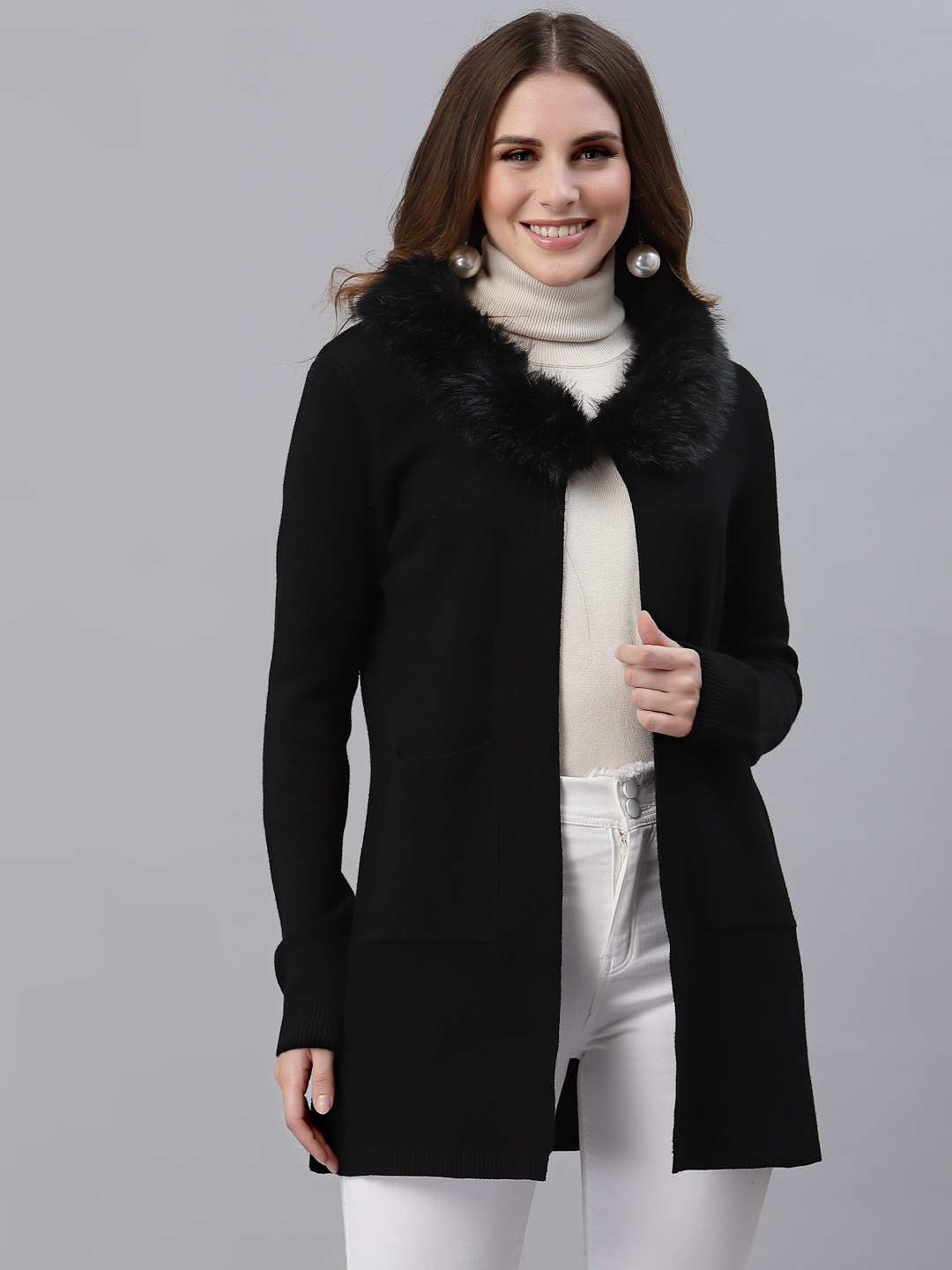 

Mafadeny Women Black Longline Shrug