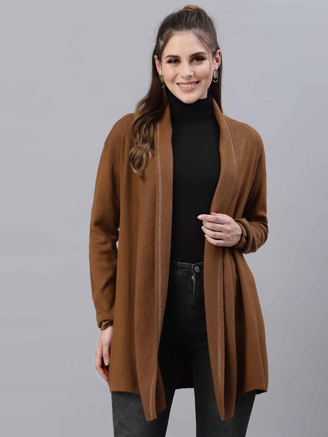 

Mafadeny Women Brown Longline Shrug