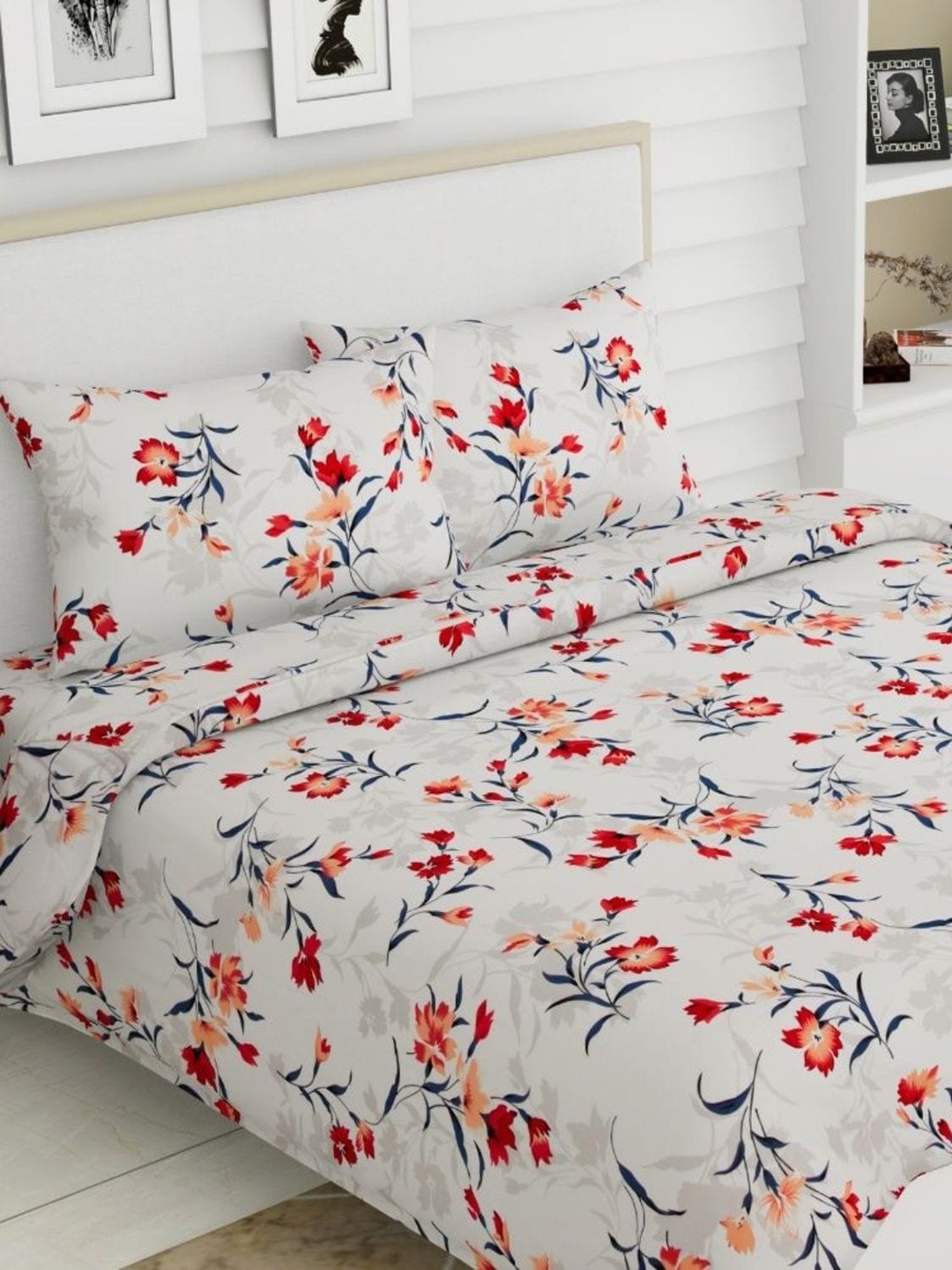

haus & kinder Red 186 TC Cotton Double Printed Bedsheet with 2 Pillowcover