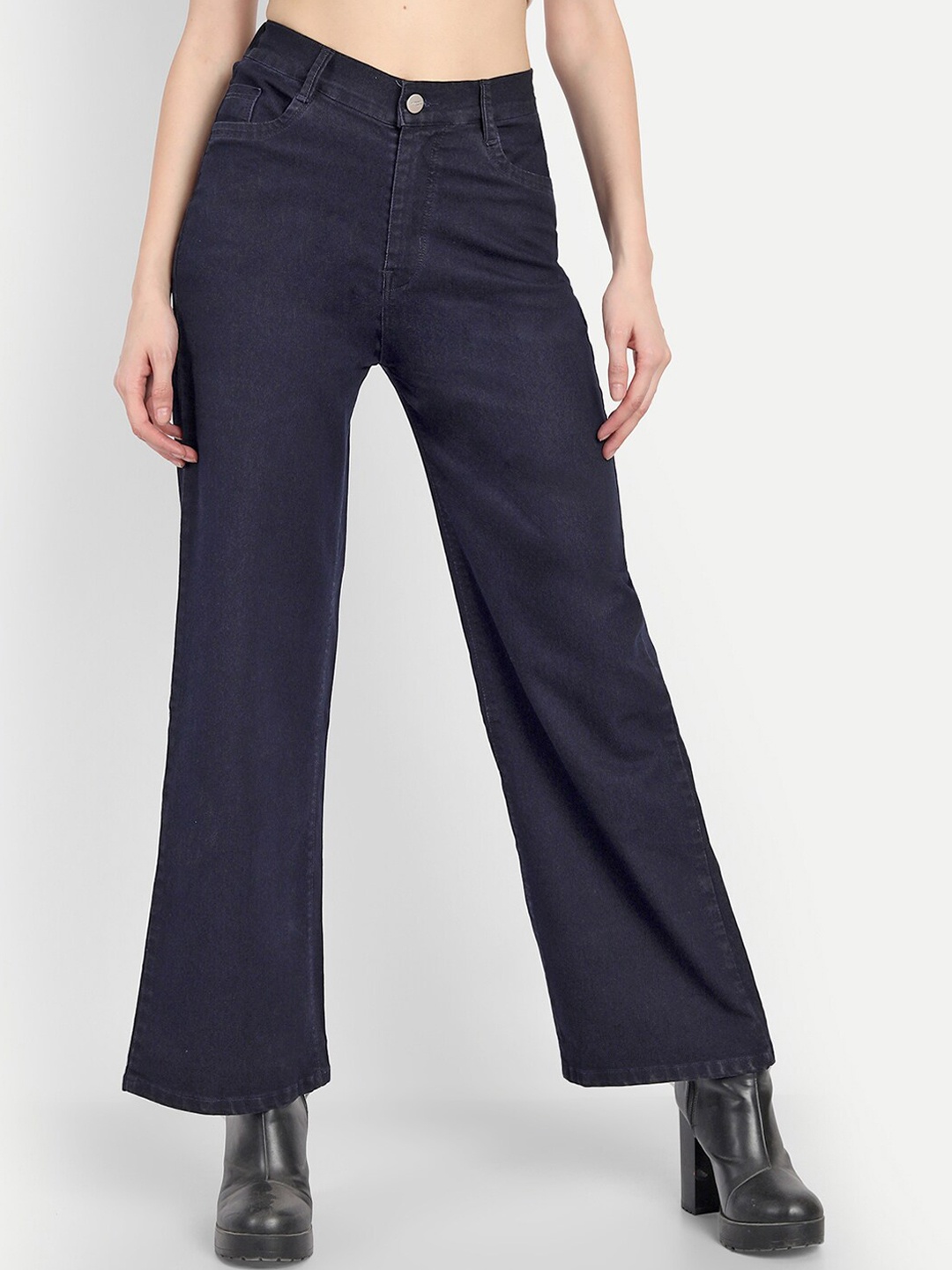 

Next One Women Navy Blue Wide Leg High-Rise Stretchable Jeans