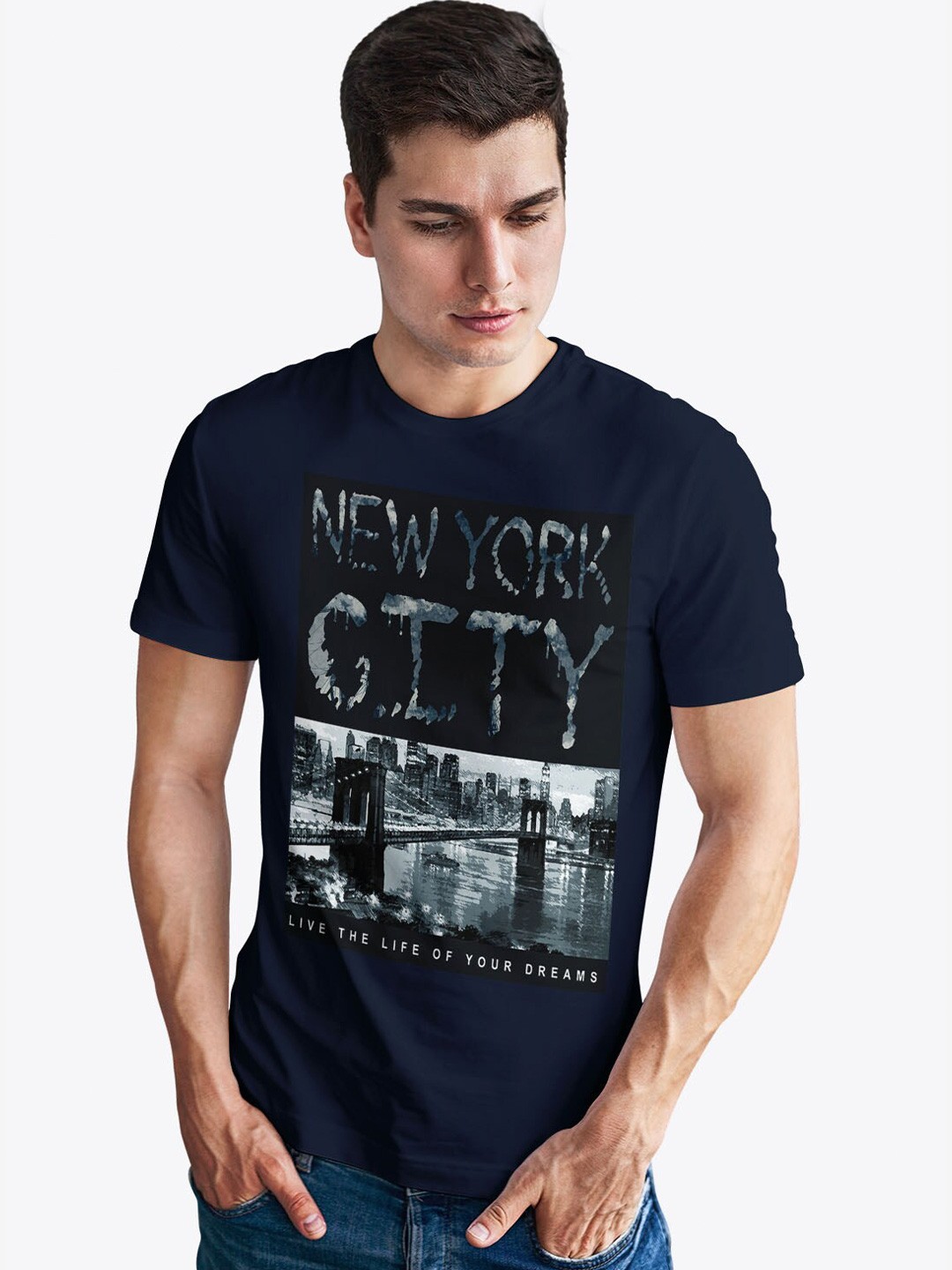 

Status Quo Men Navy Blue Graphic Printed T-shirt