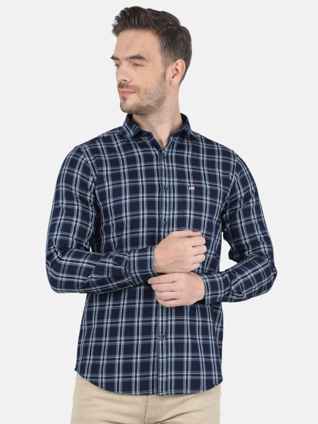 

Monte Carlo Men Navy Blue Classic Tartan Checked Casual Shirt