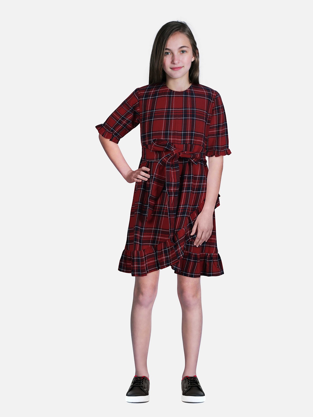 

Gini and Jony Girls Red & Black Checked Dress