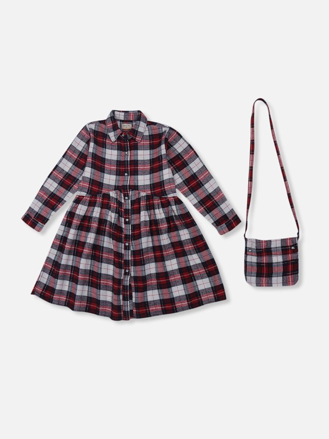 

Gini and Jony Girls Multicoloured Checked Full Sleeves Dress, Black