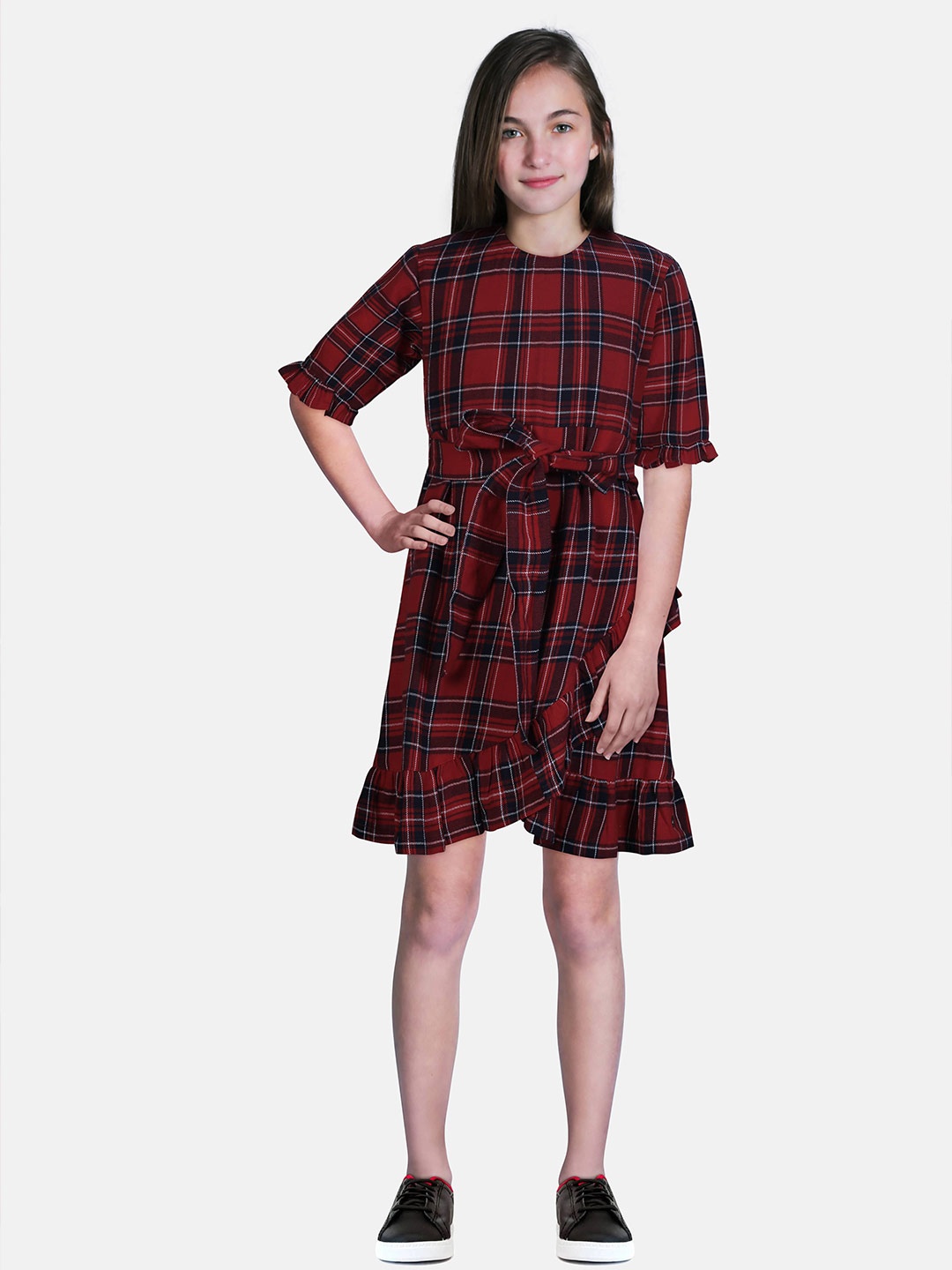 

Gini and Jony Girls Red Fit and Flare Checked Dress