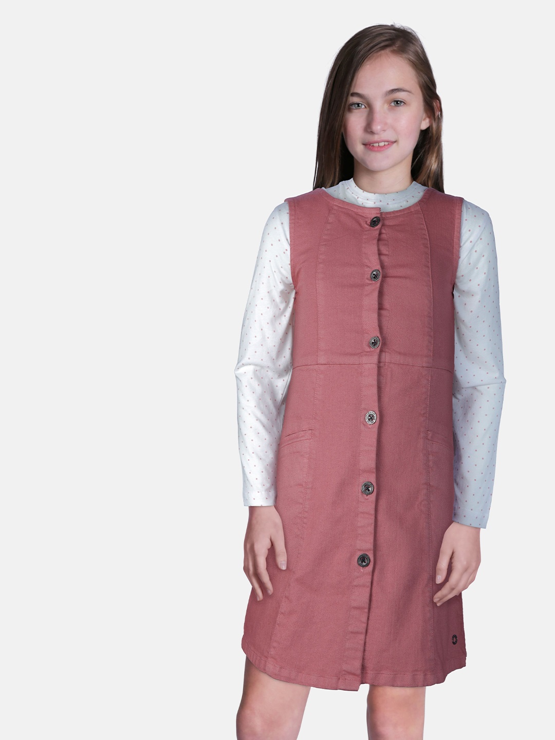 

Gini and Jony Girls Mauve & White Denim A-Line Dress