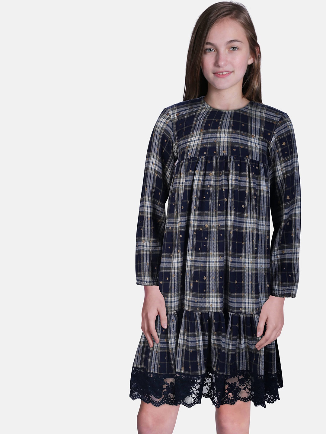

Gini and Jony Girls Navy Blue Checked A-Line Dress