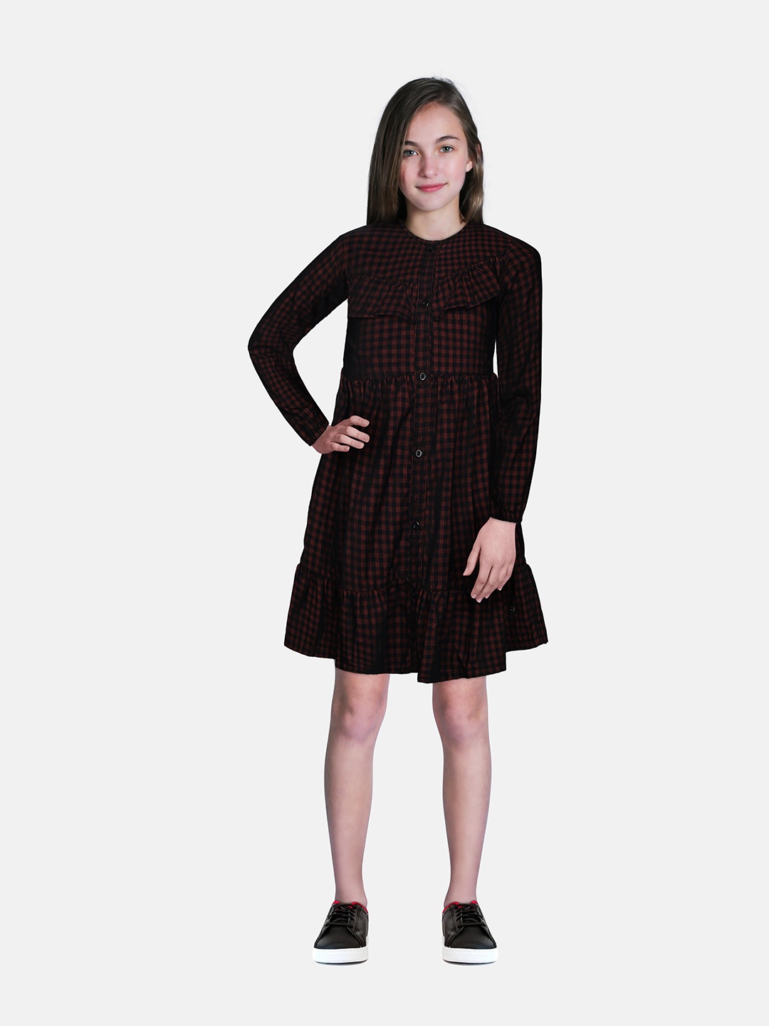 

Gini and Jony Girls Black & Brown Checked Dress