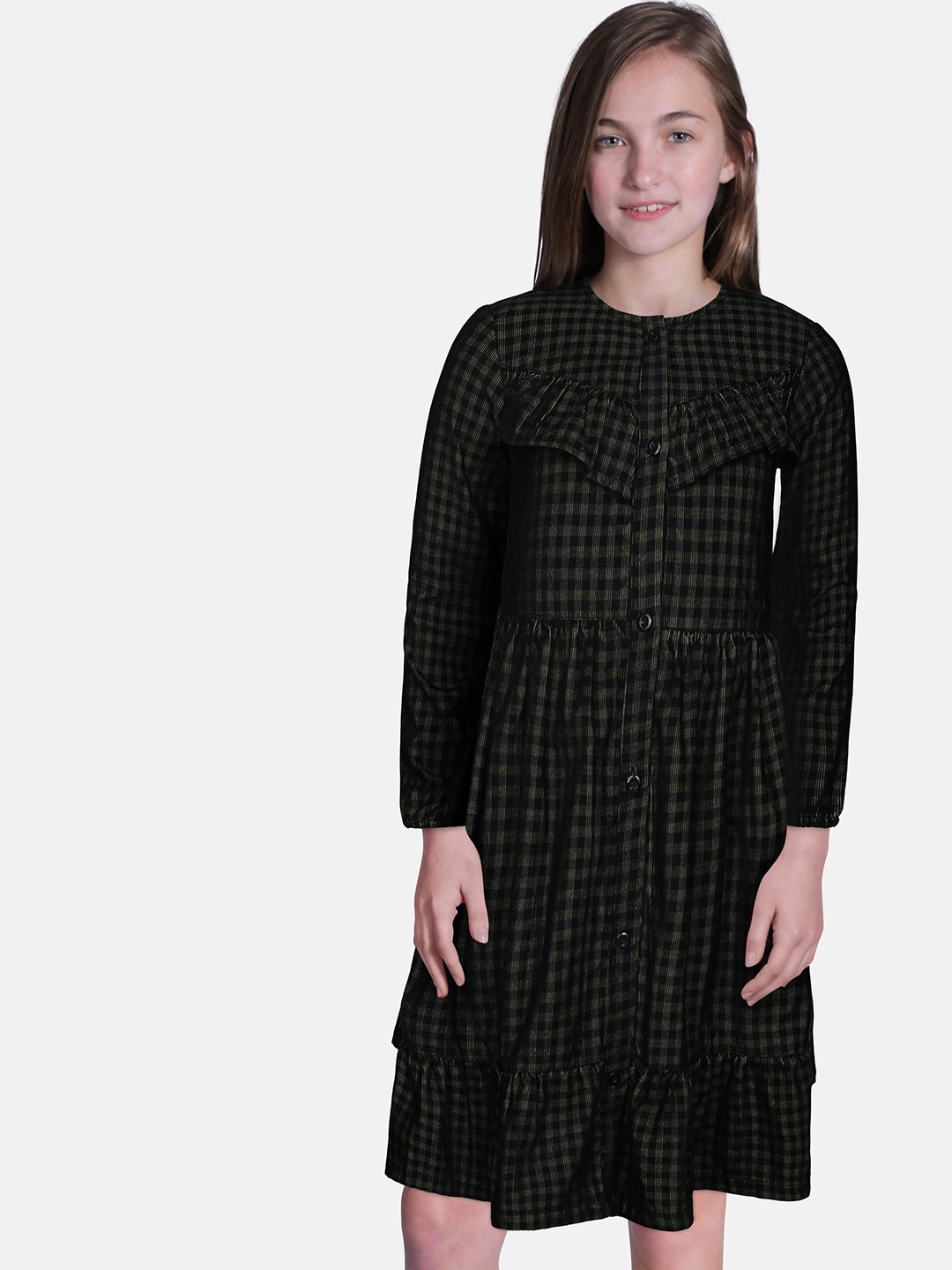 

Gini and Jony Girls Green & Black Checked Dress
