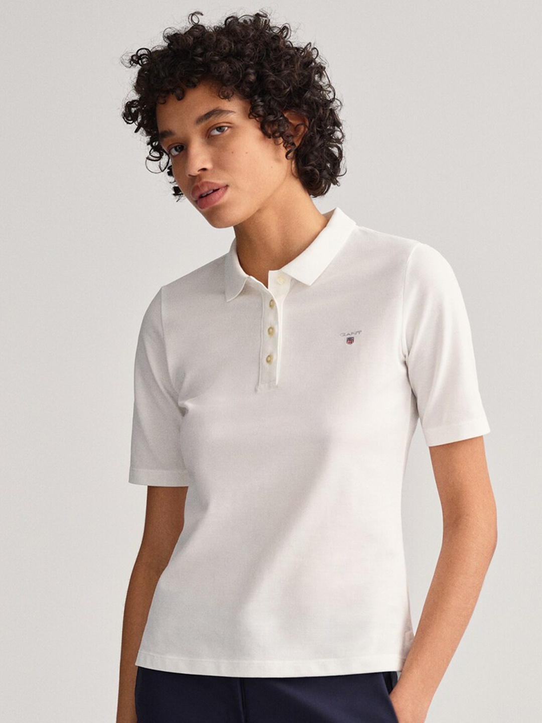 

GANT Women White Polo Collar T-shirt