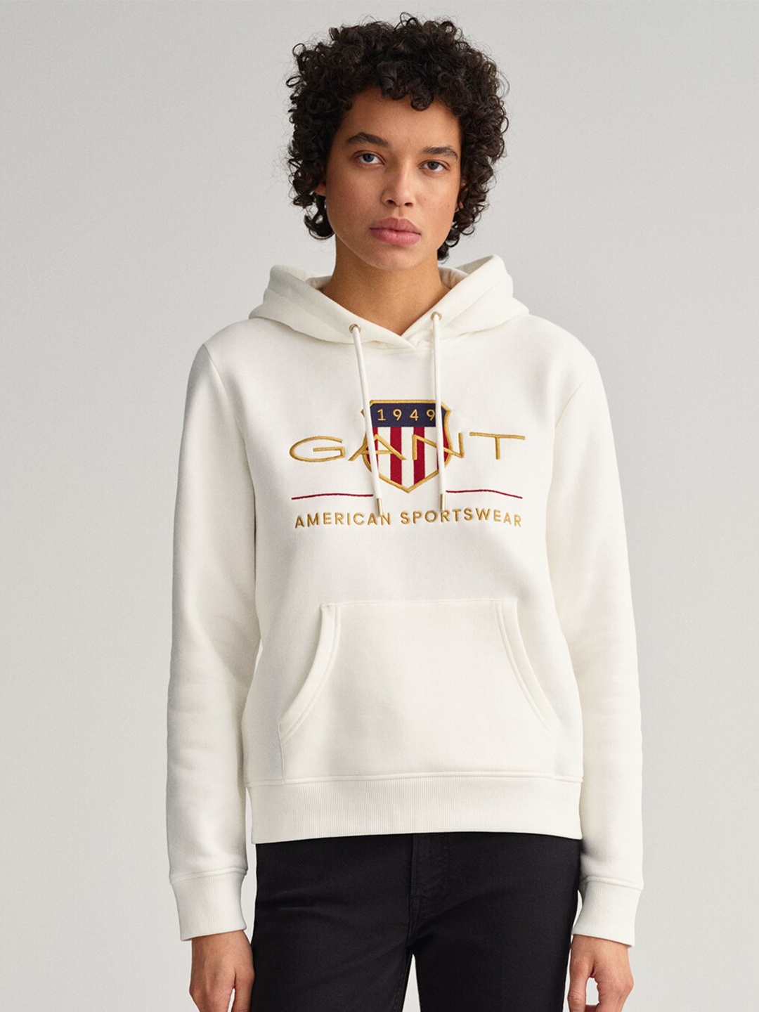 

GANT Women White Embroidered Hooded Sweatshirt