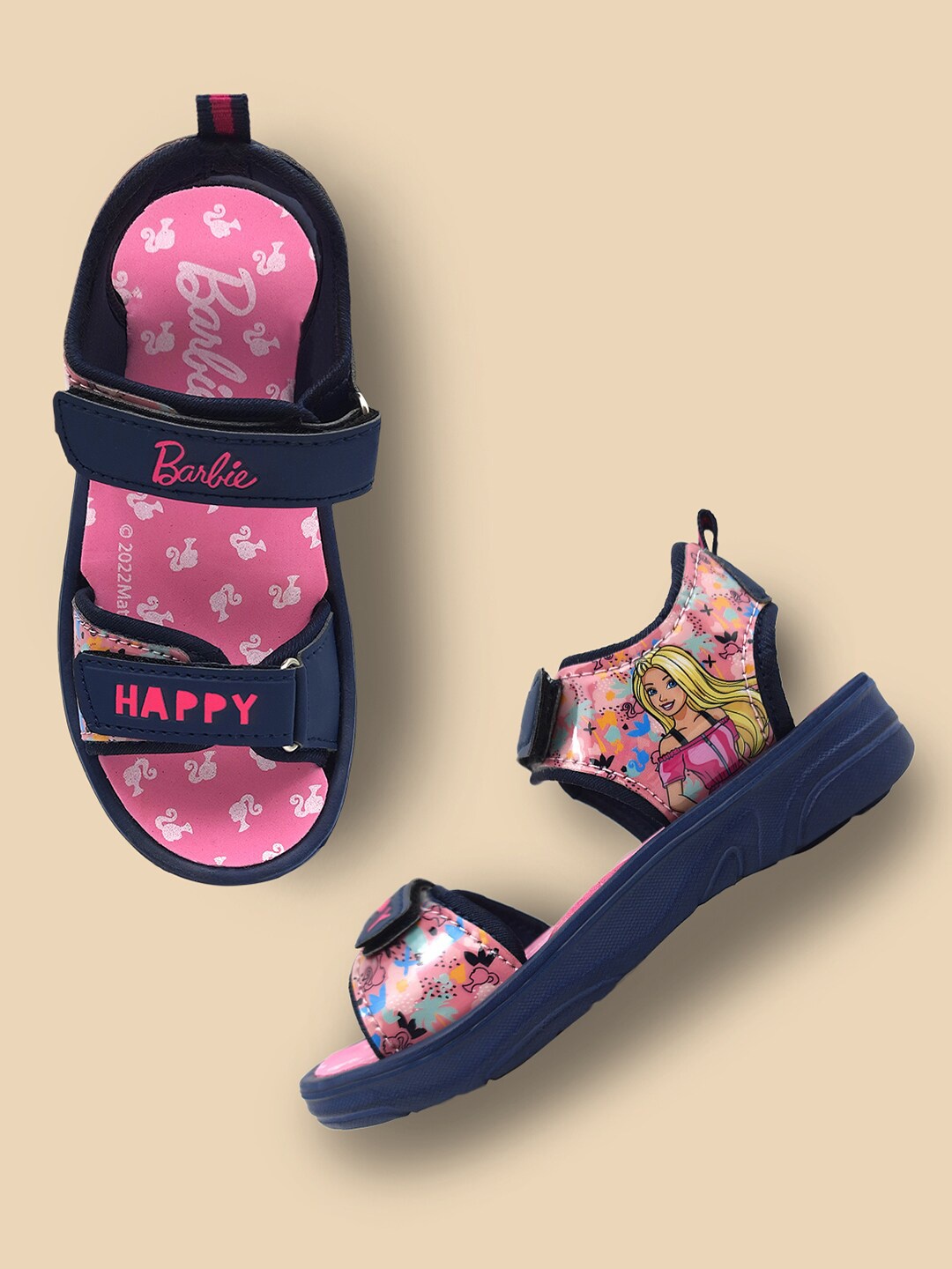 

Kids Ville Girls Blue & Pink Barbie Printed Comfort Sandals