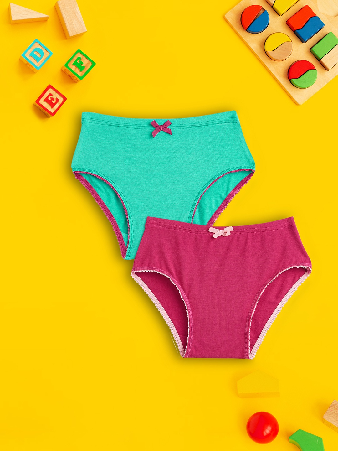 

XY Life Kids Girls Pink & Green Pack Of 2 Primary Intellisoft Tencel Modal Hipsters