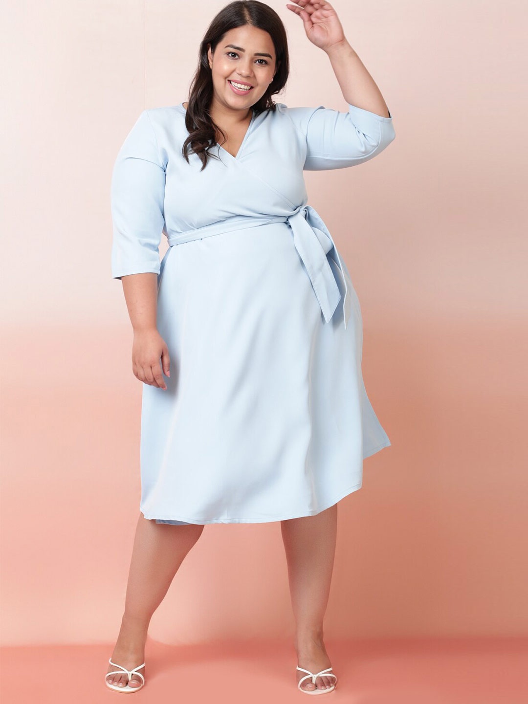 

Amydus Women Plus Size Blue Midi Wrap Dress