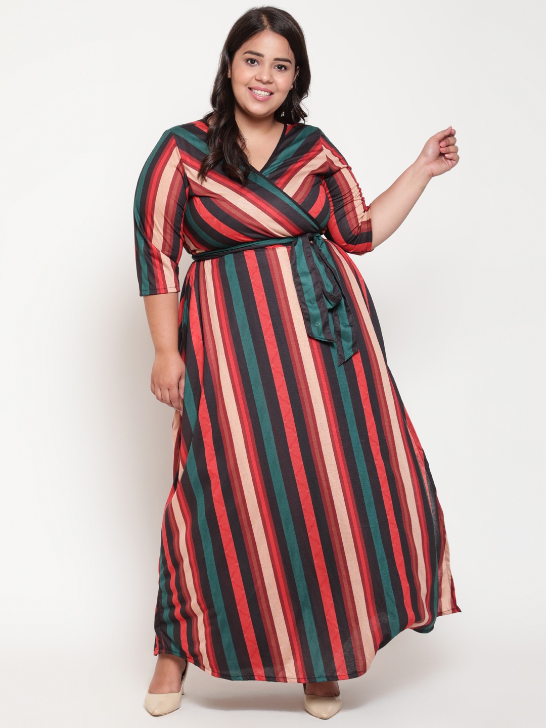 

Amydus Women Plus Size Multicoloured Polyester Striped Maxi Dress, Multi
