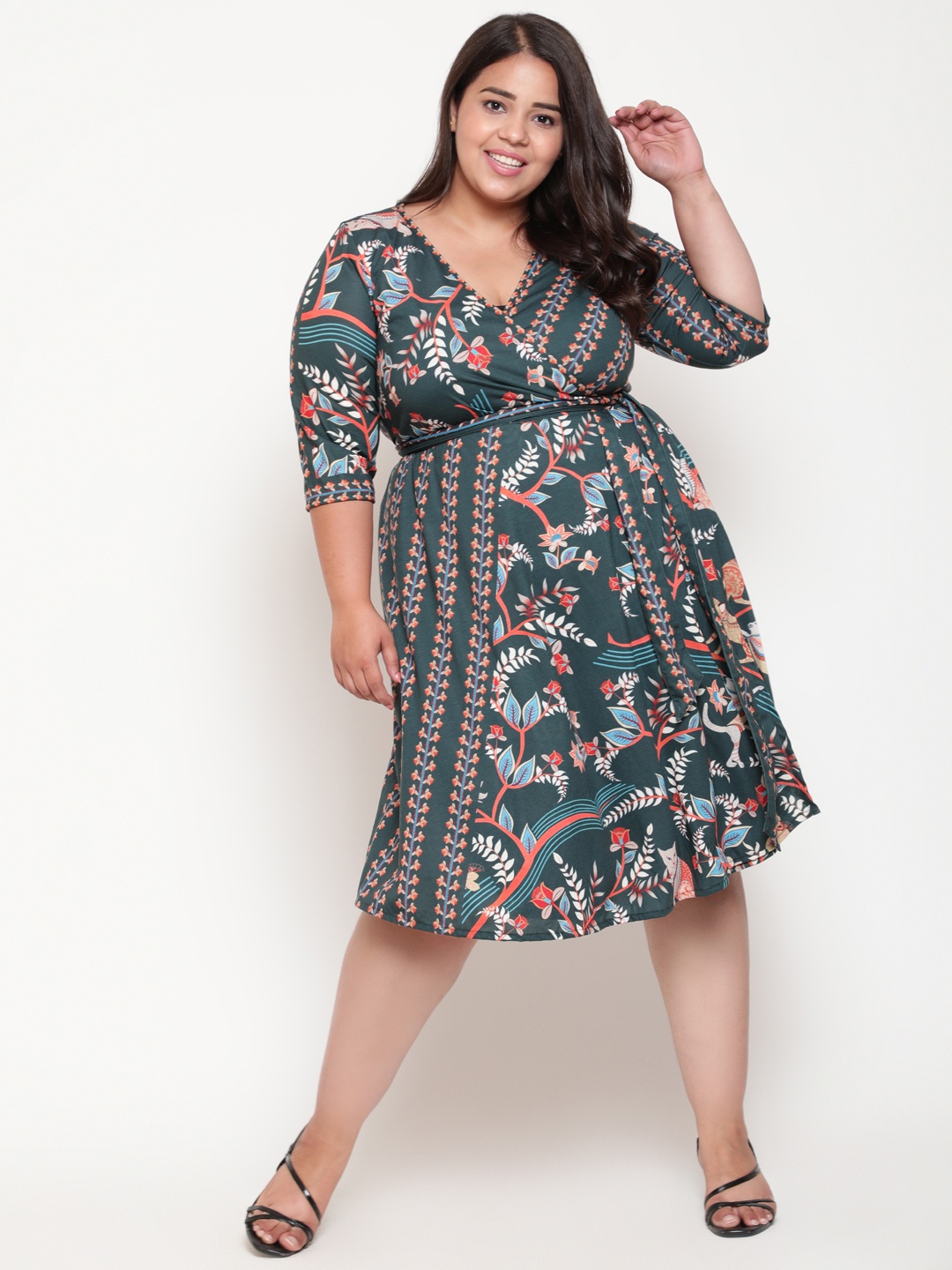 

Amydus Women Plus Size Green & Red Floral Dress