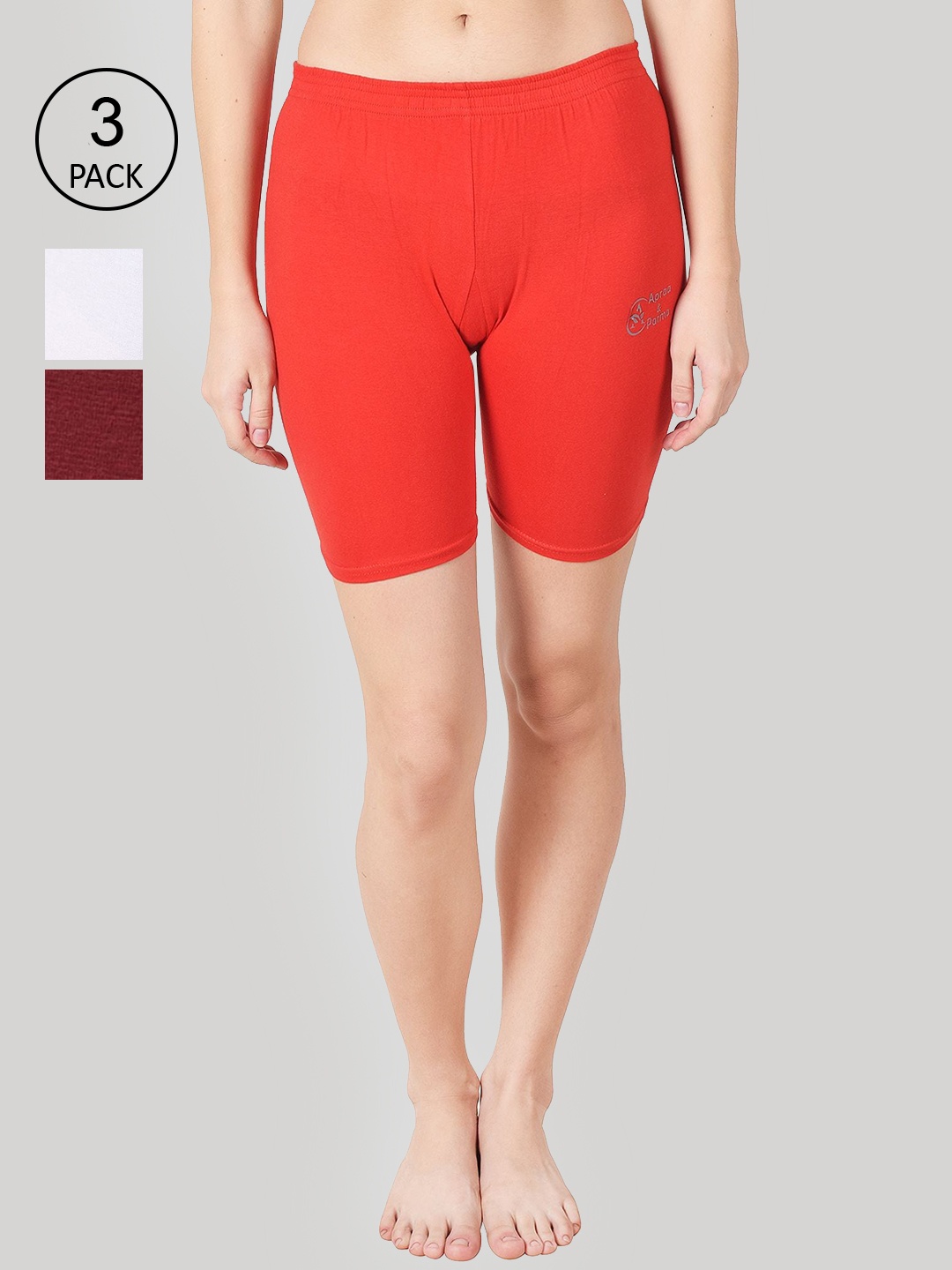 

Apraa & Parma Women Pack Of 3 Slim Fit Cycling Shorts, Red