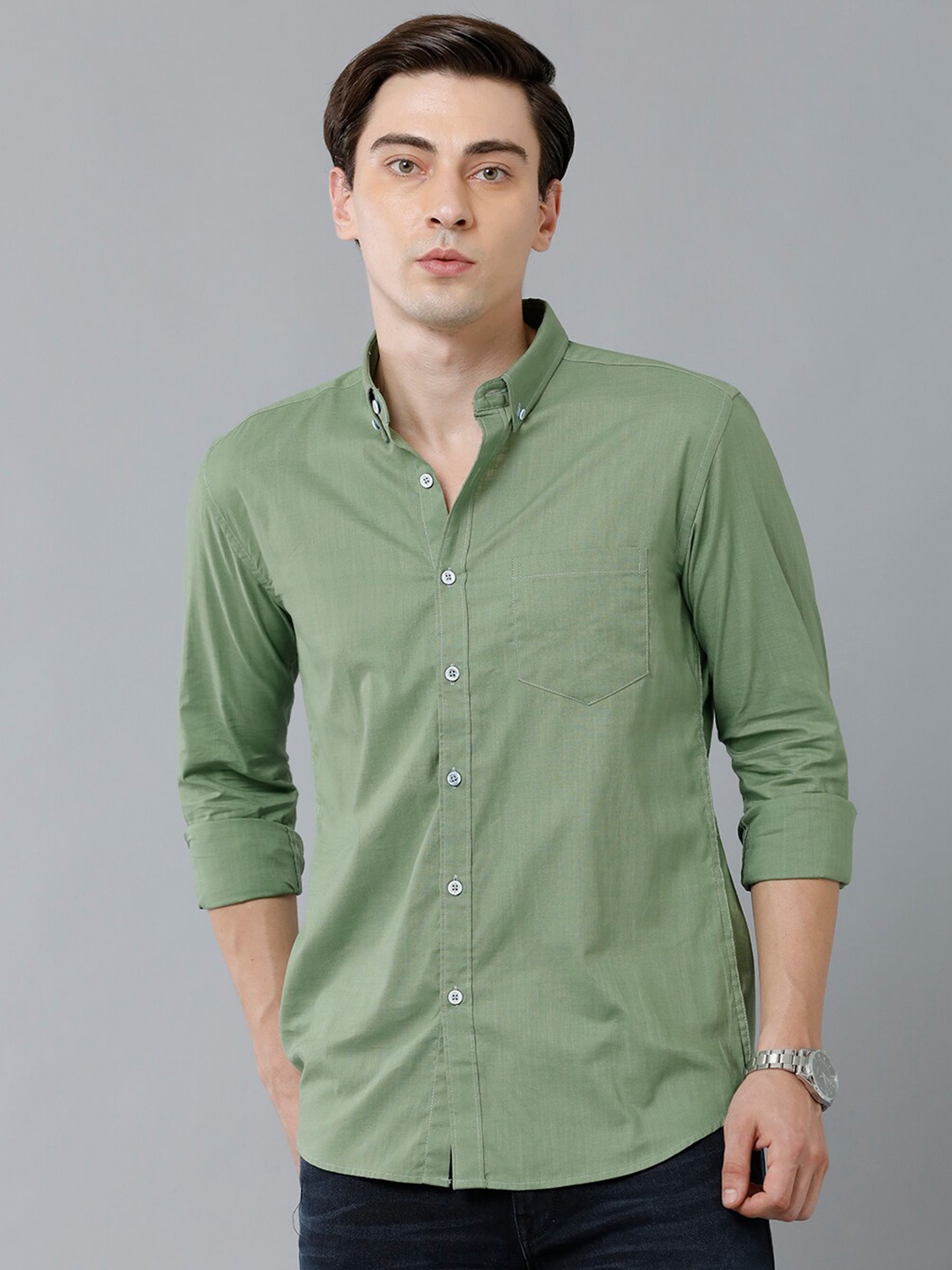 

YOVISH Men Olive Green Smart Slim Fit Casual Shirt