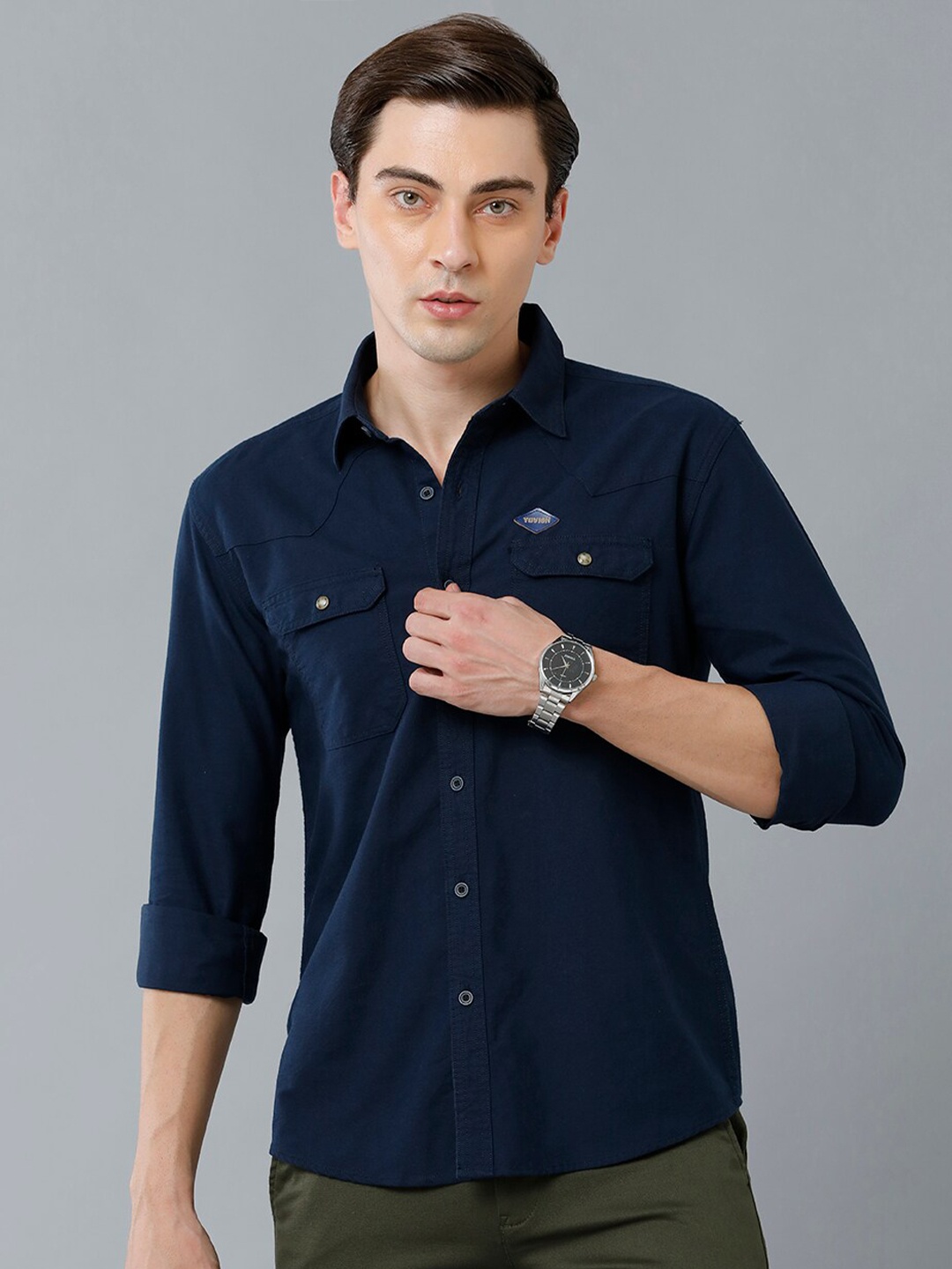 

YOVISH Men Navy Blue Smart Solid Slim Fit Casual Shirt