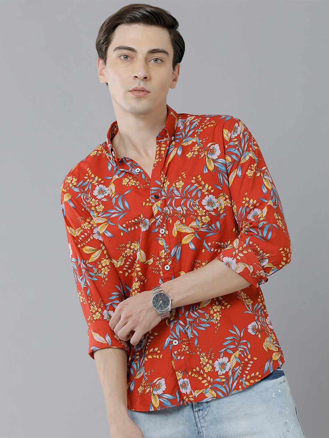 

YOVISH Men Red Smart Slim Fit Floral Printed Casual Shirt