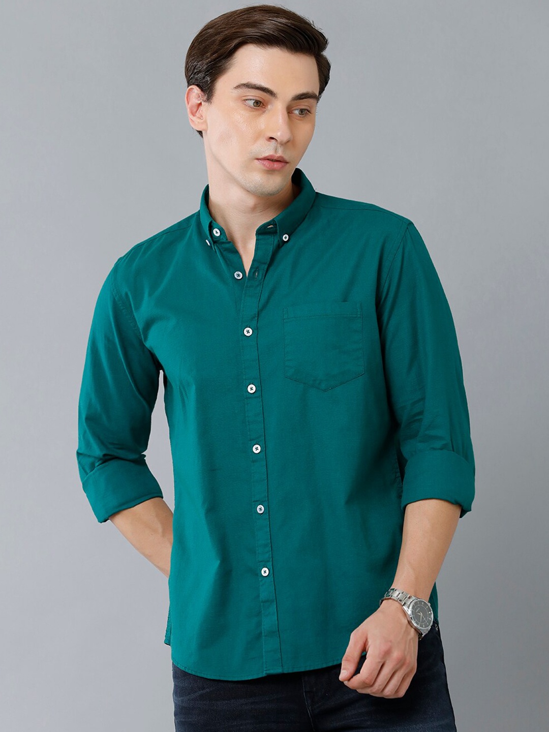 

YOVISH Men Teal Smart Solid Slim Fit Casual Shirt