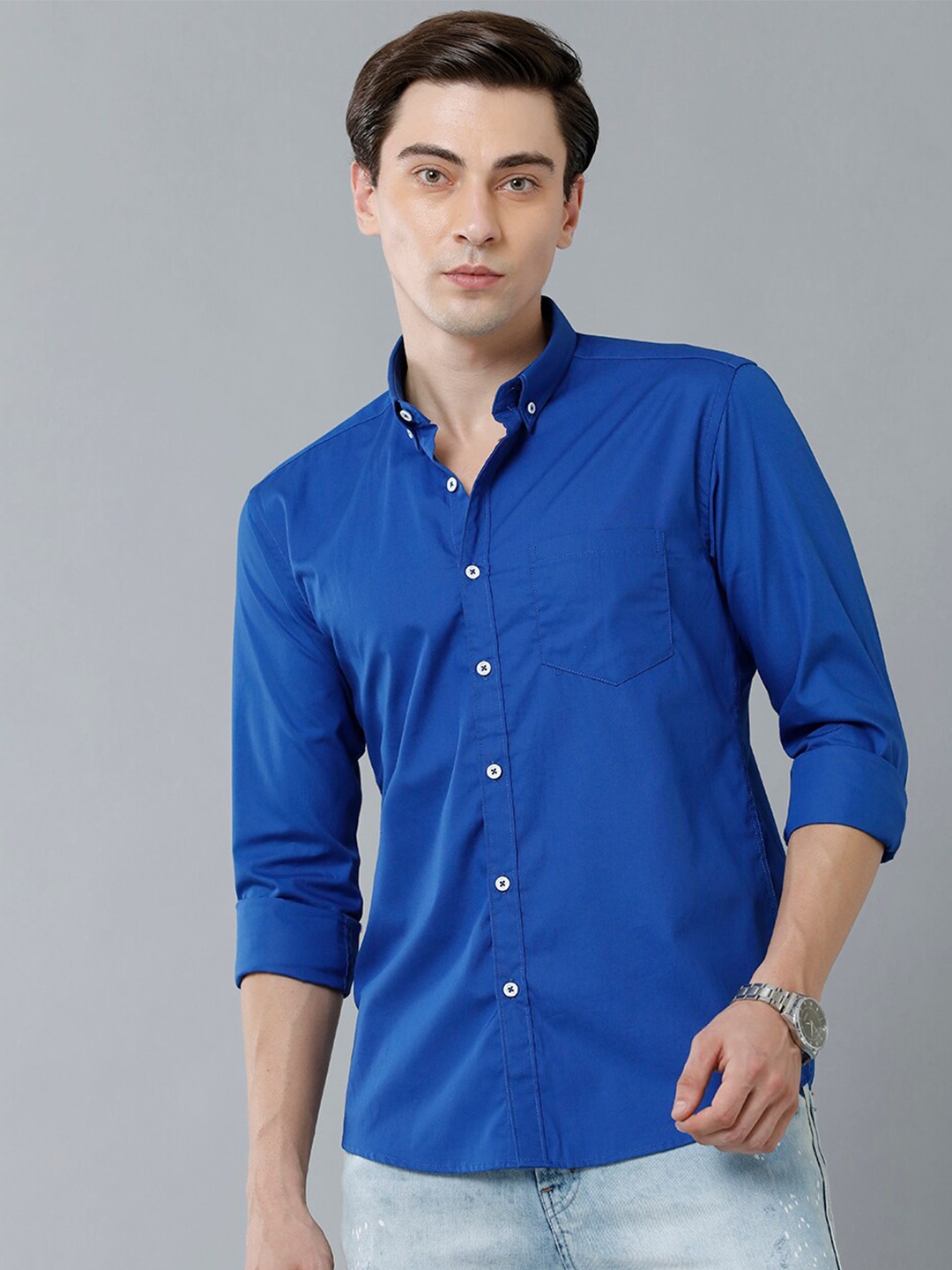 

YOVISH Men Blue Solid Smart Slim Fit Casual Shirt