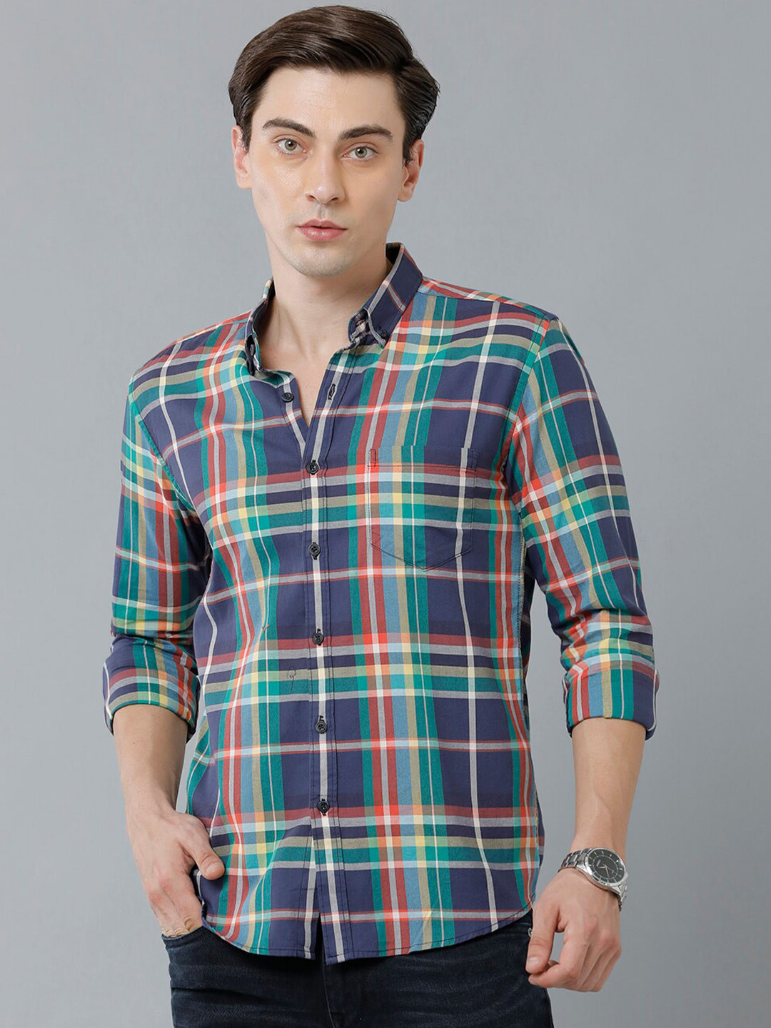 

YOVISH Men Multicoloured Smart Slim Fit Tartan Checks Checked Casual Shirt, Multi