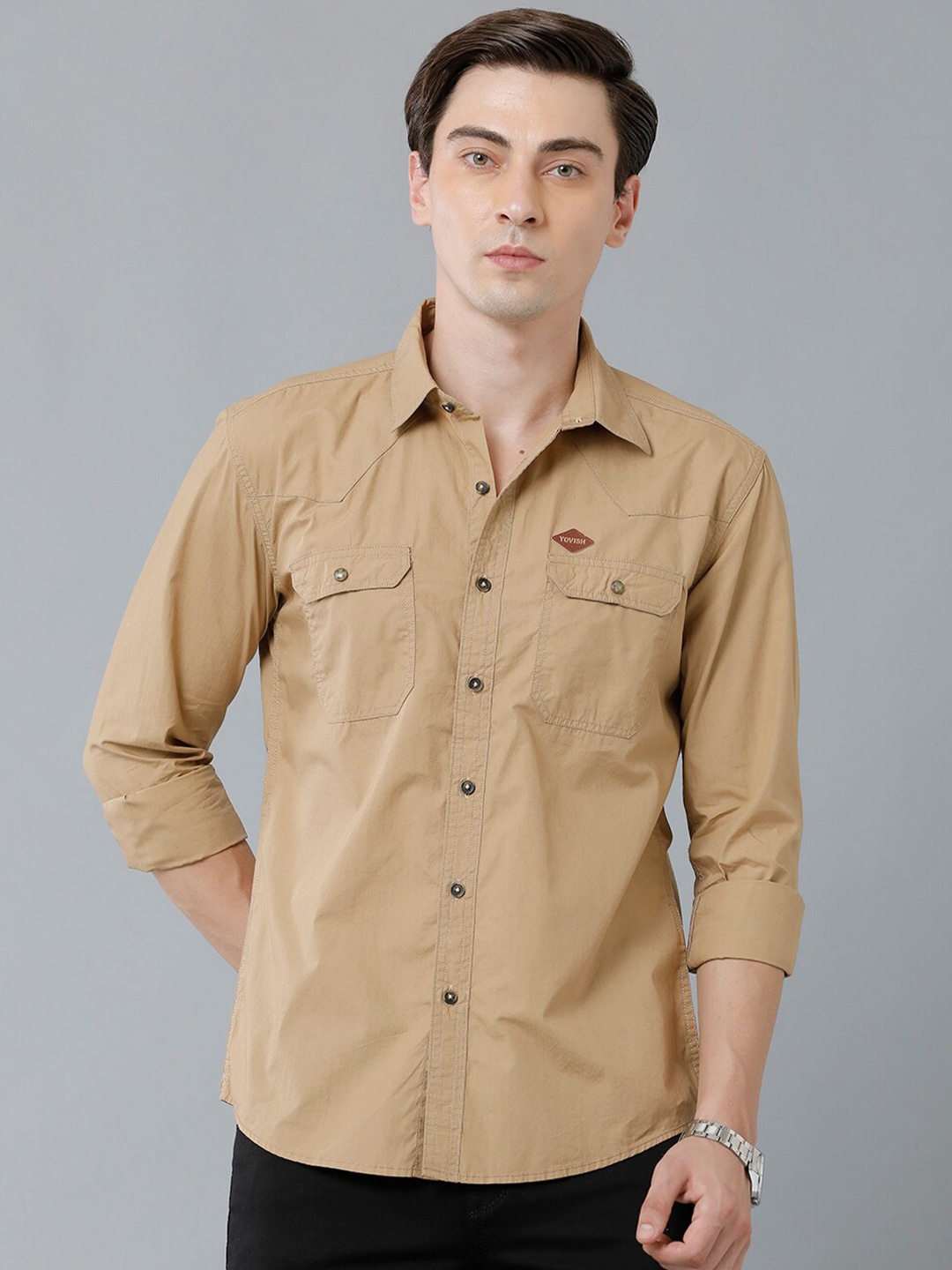 

YOVISH Men Khaki Solid Smart Slim Fit Casual Shirt