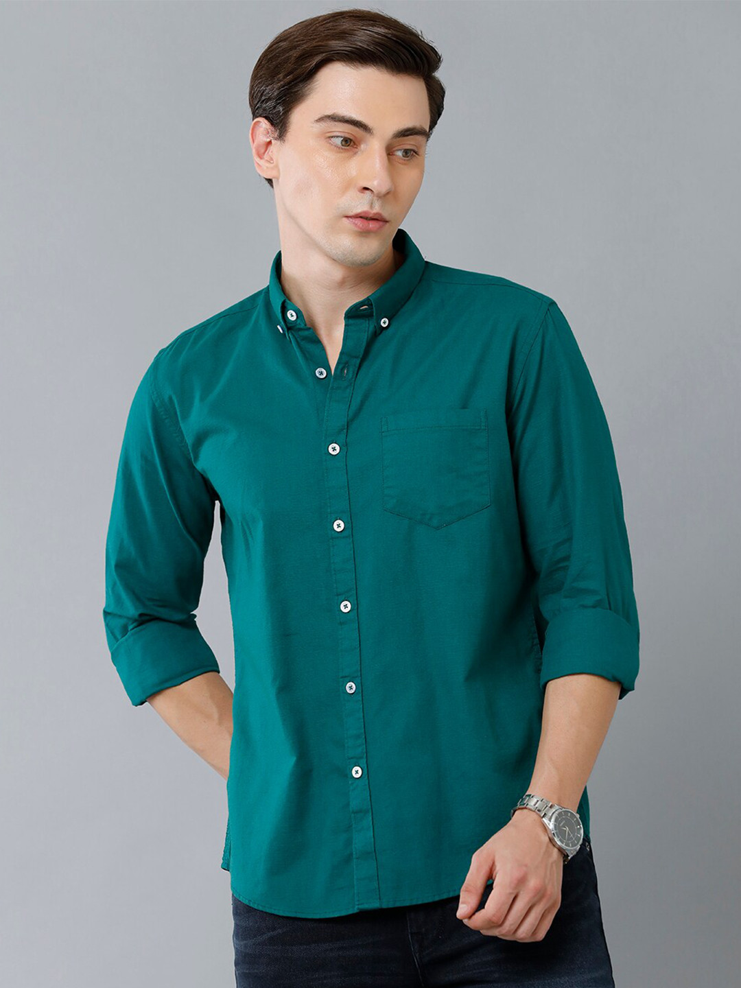 

YOVISH Men Teal Solid Smart Slim Fit Casual Shirt
