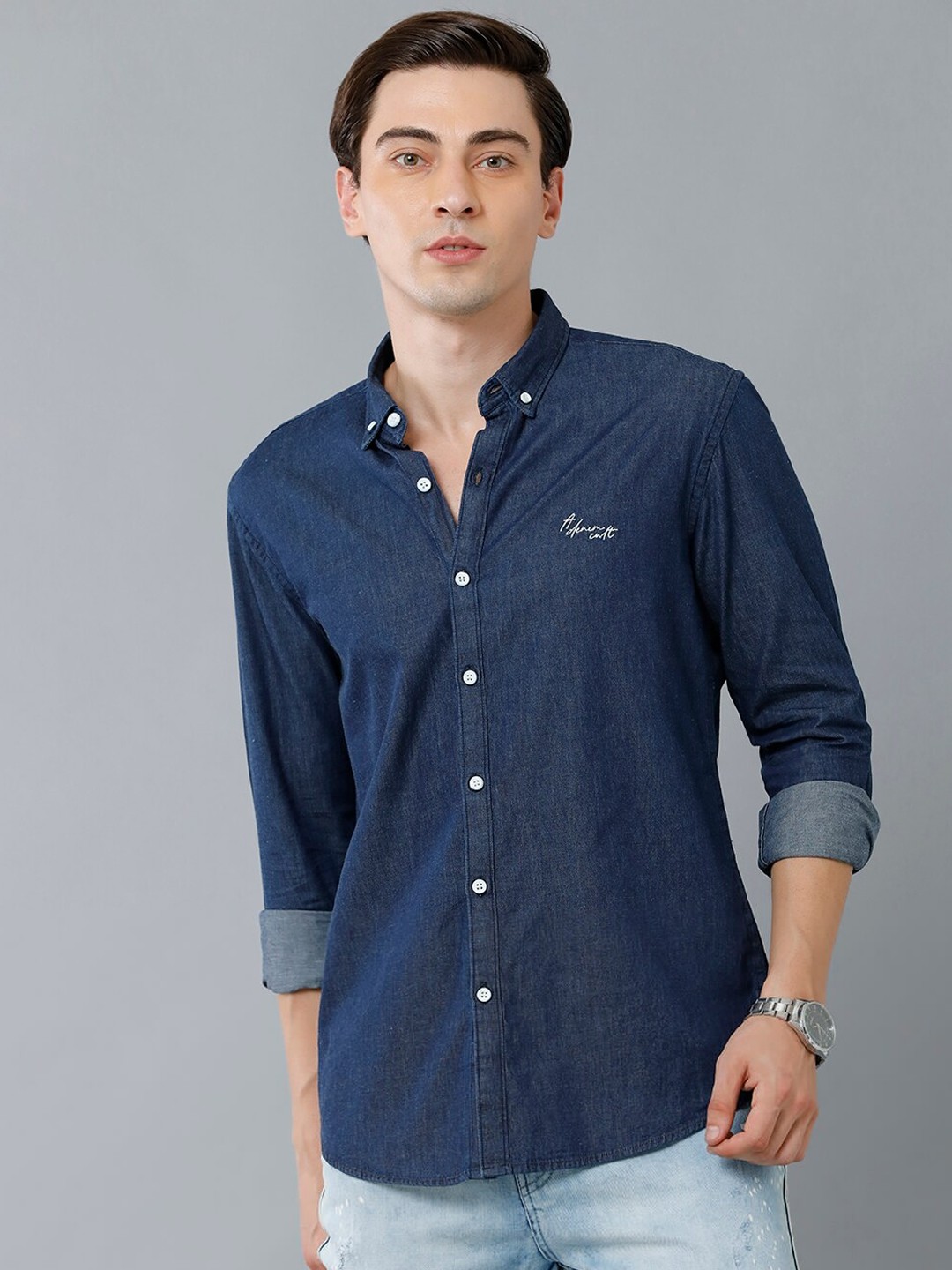 

YOVISH Men Navy Blue Solid Smart Slim Fit Casual Shirt