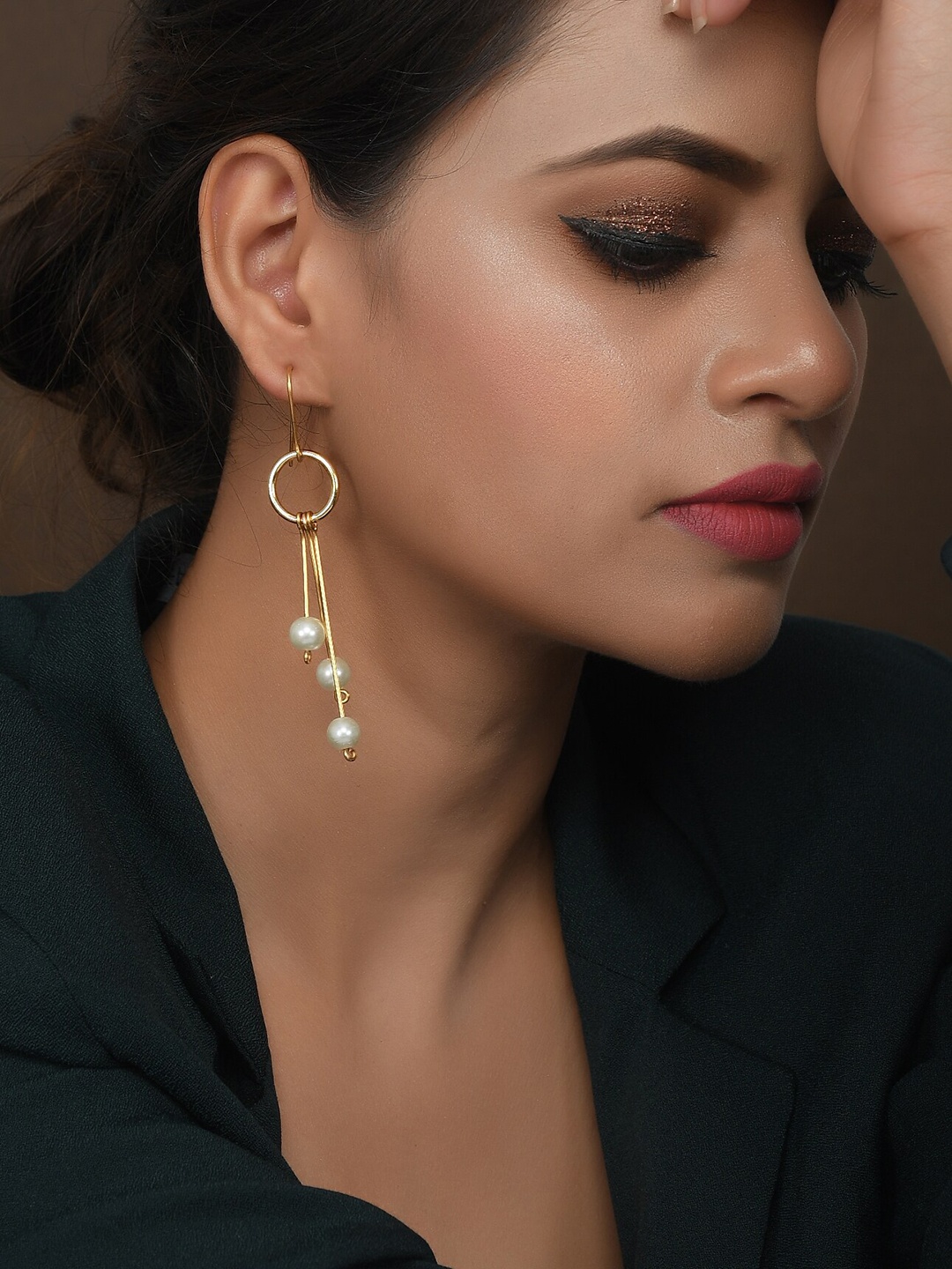 

Silvermerc Designs Gold-Toned Contemporary Drop Earrings