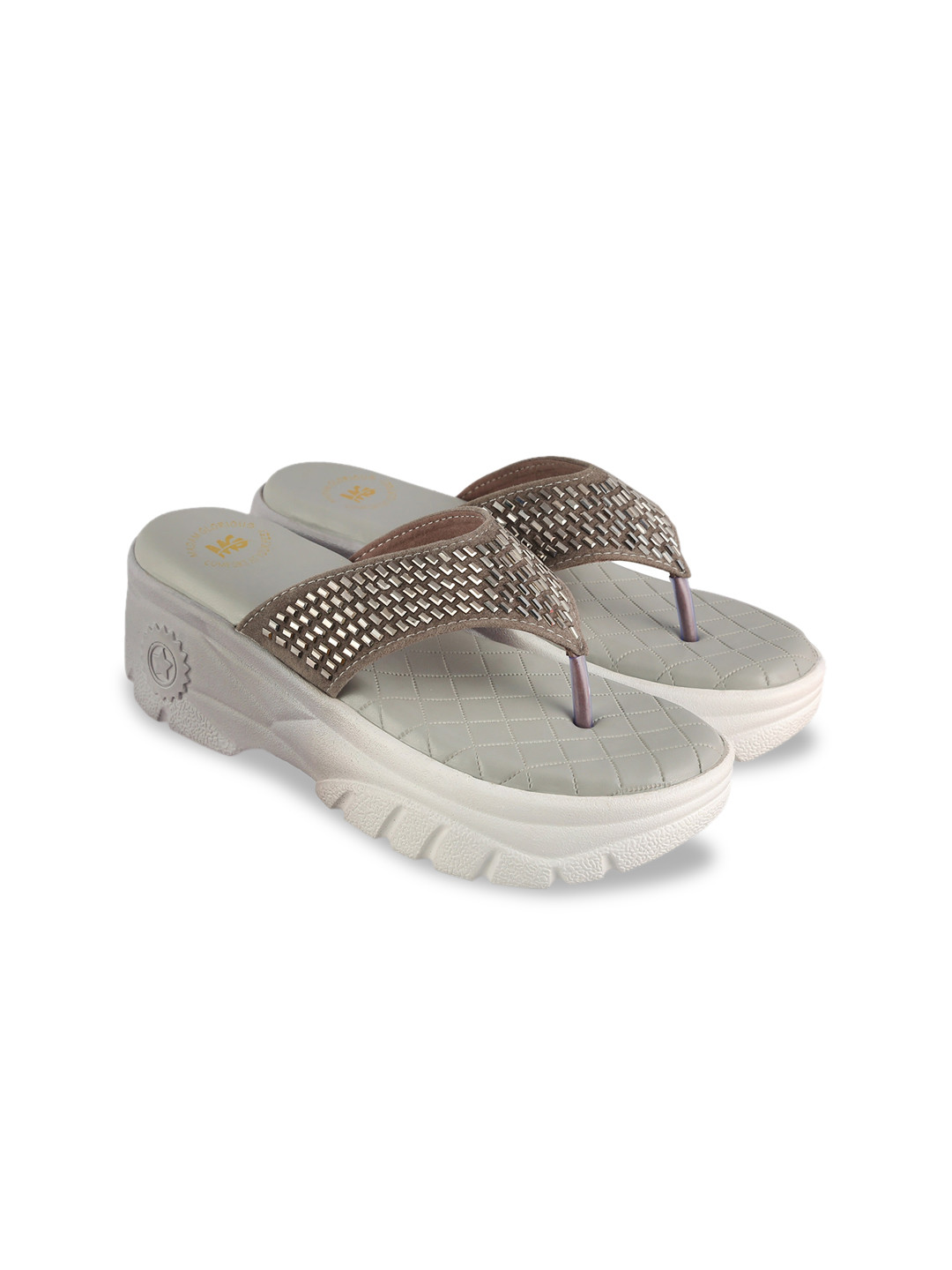 

madam glorious Women Grey Embellished Wedge Sandals