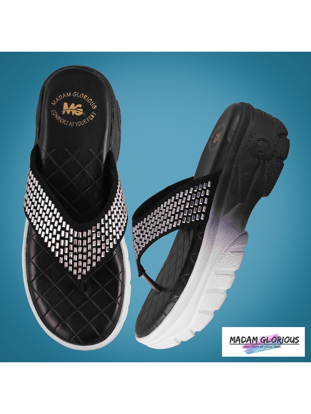 

madam glorious Black Embellished Platform Heels