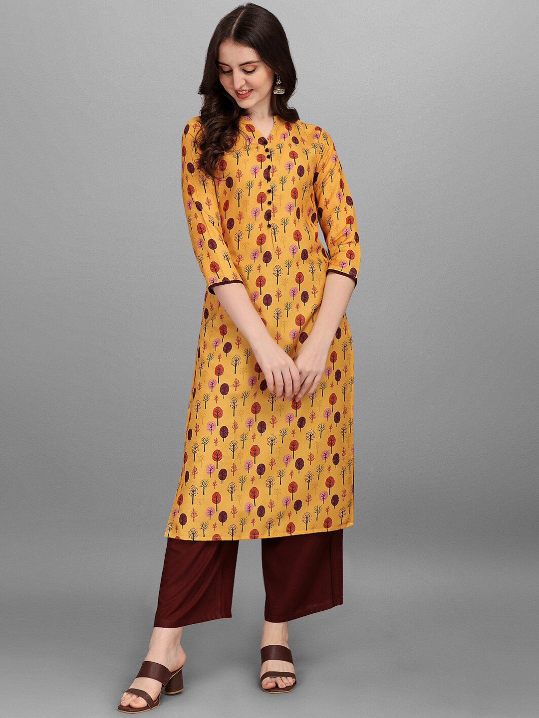 

VeBNoR Women Mustard Yellow Printed Floral Kurta