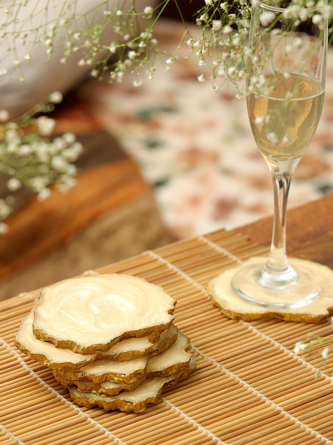 

DULI Set Of 6 Cream-Coloured Resin Coasters