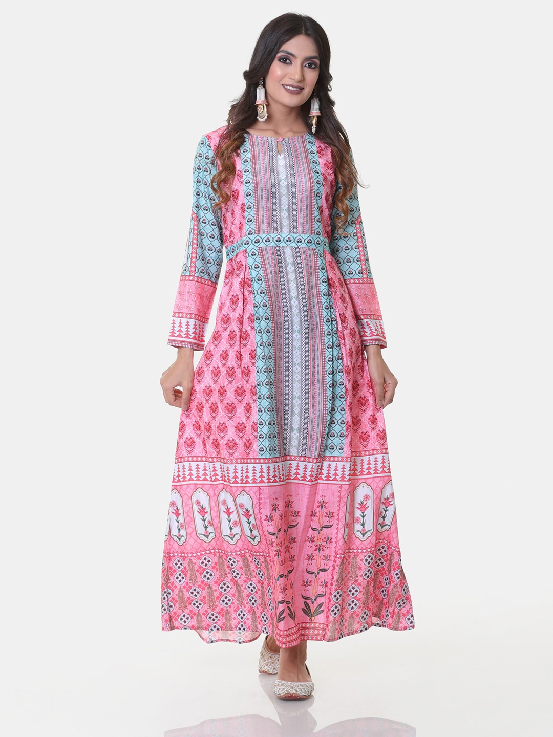 

HEEPOSH Pink Ethnic Motifs Ethnic Floral Printed Maxi Dress